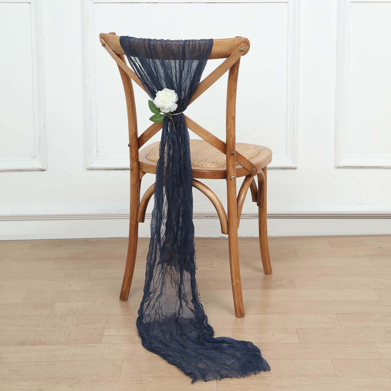 5-Pack Navy Blue Cheesecloth Gauze Chair Sashes - Ideal Boho Decor for Weddings & Parties