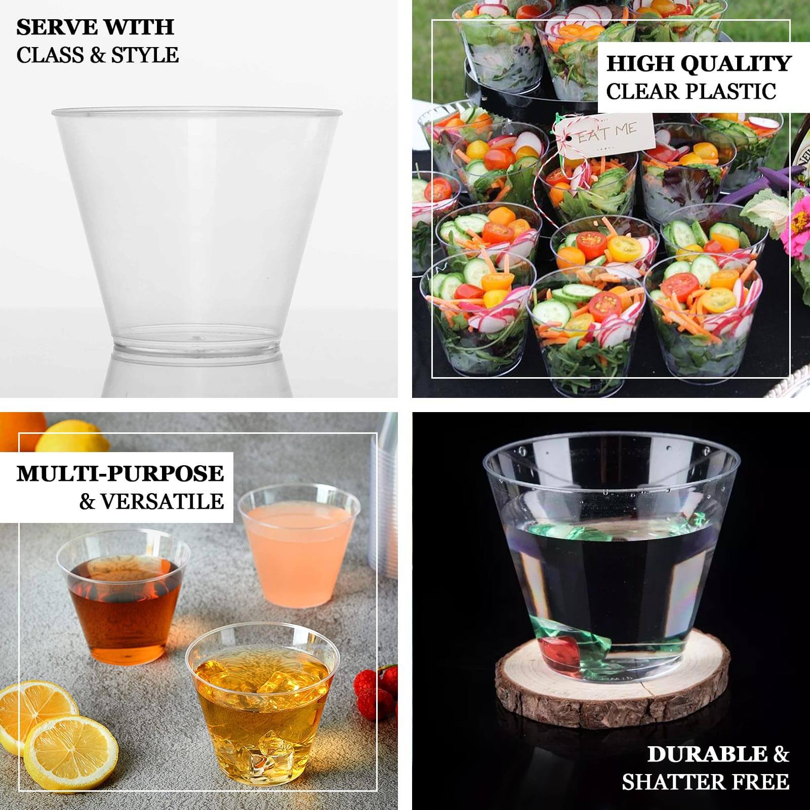 25-Piece Set of 9oz Clear Hard Plastic Disposable Party Tumblers