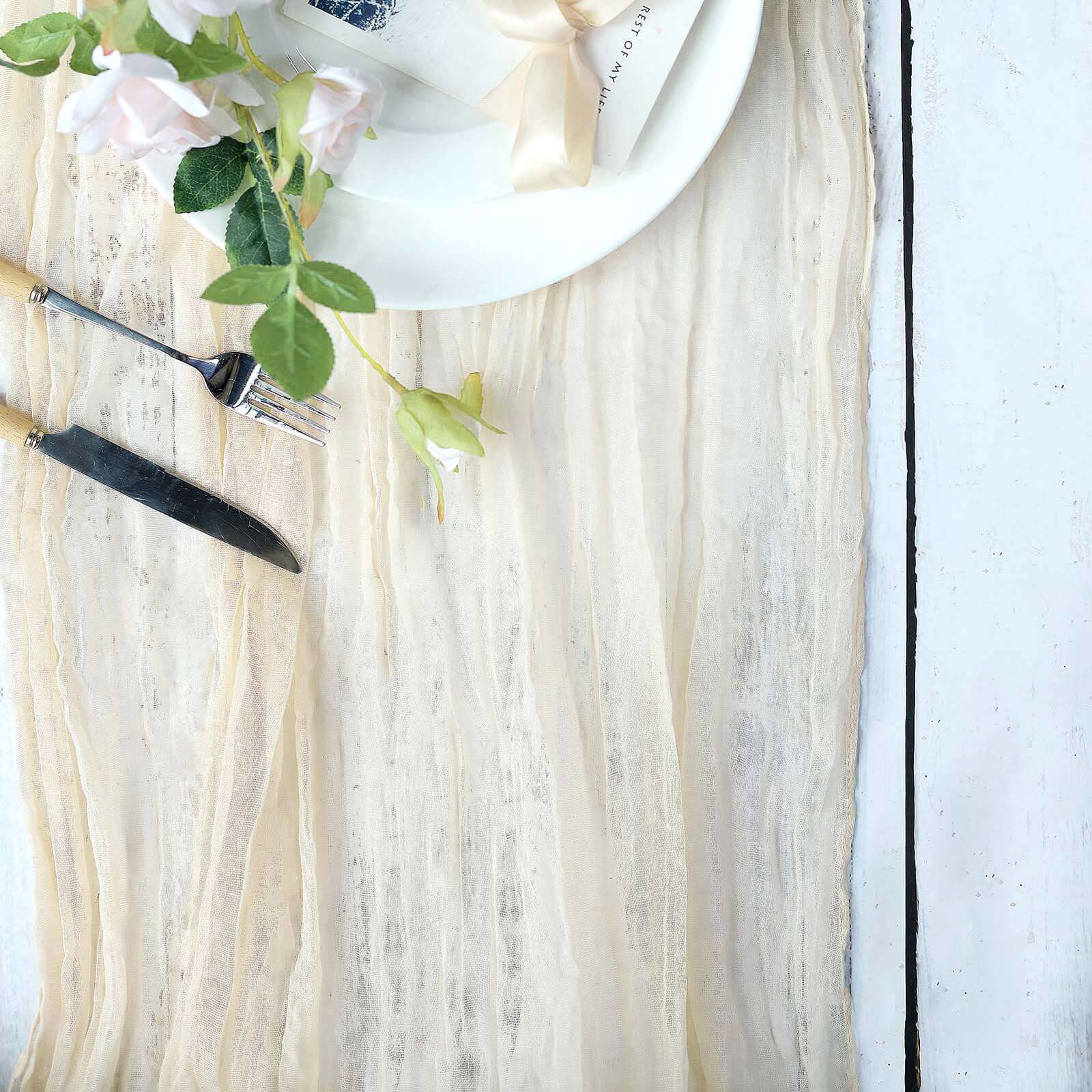 10ft Cream Gauze Cheesecloth Table Runner with Rustic Boho Charm