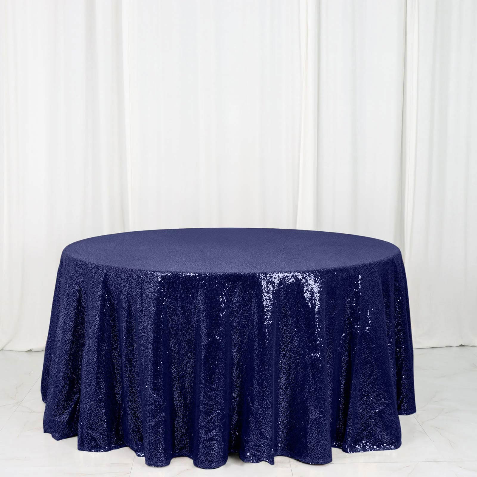 Navy Blue Seamless Glittering 120' Round Sequin Tablecloth - Ideal for Events