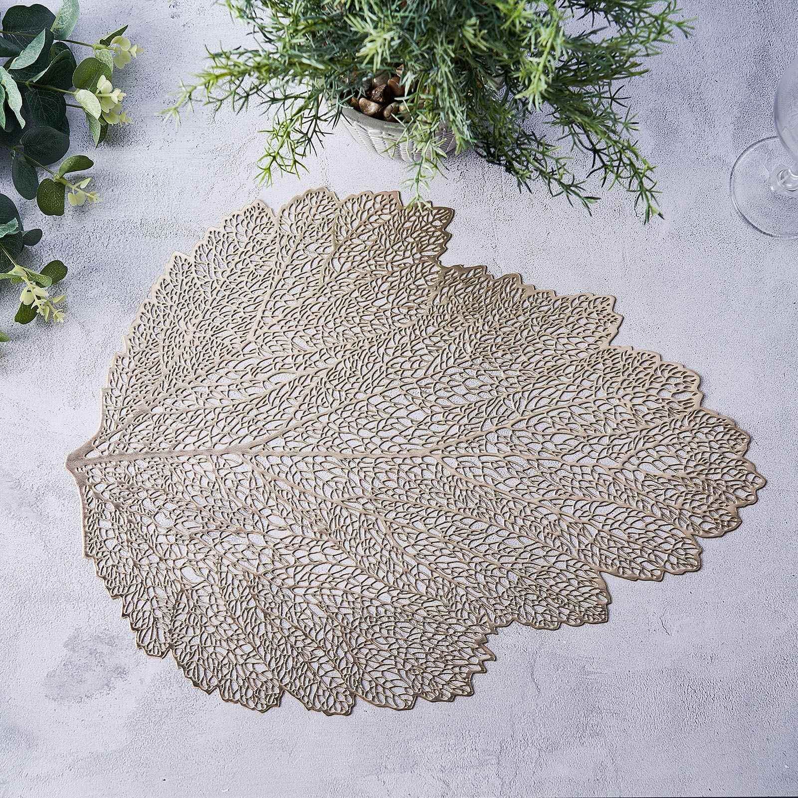 6-Piece Set of 18-Inch Gold Fall Leaf Non-Slip Vinyl Dining Placemats