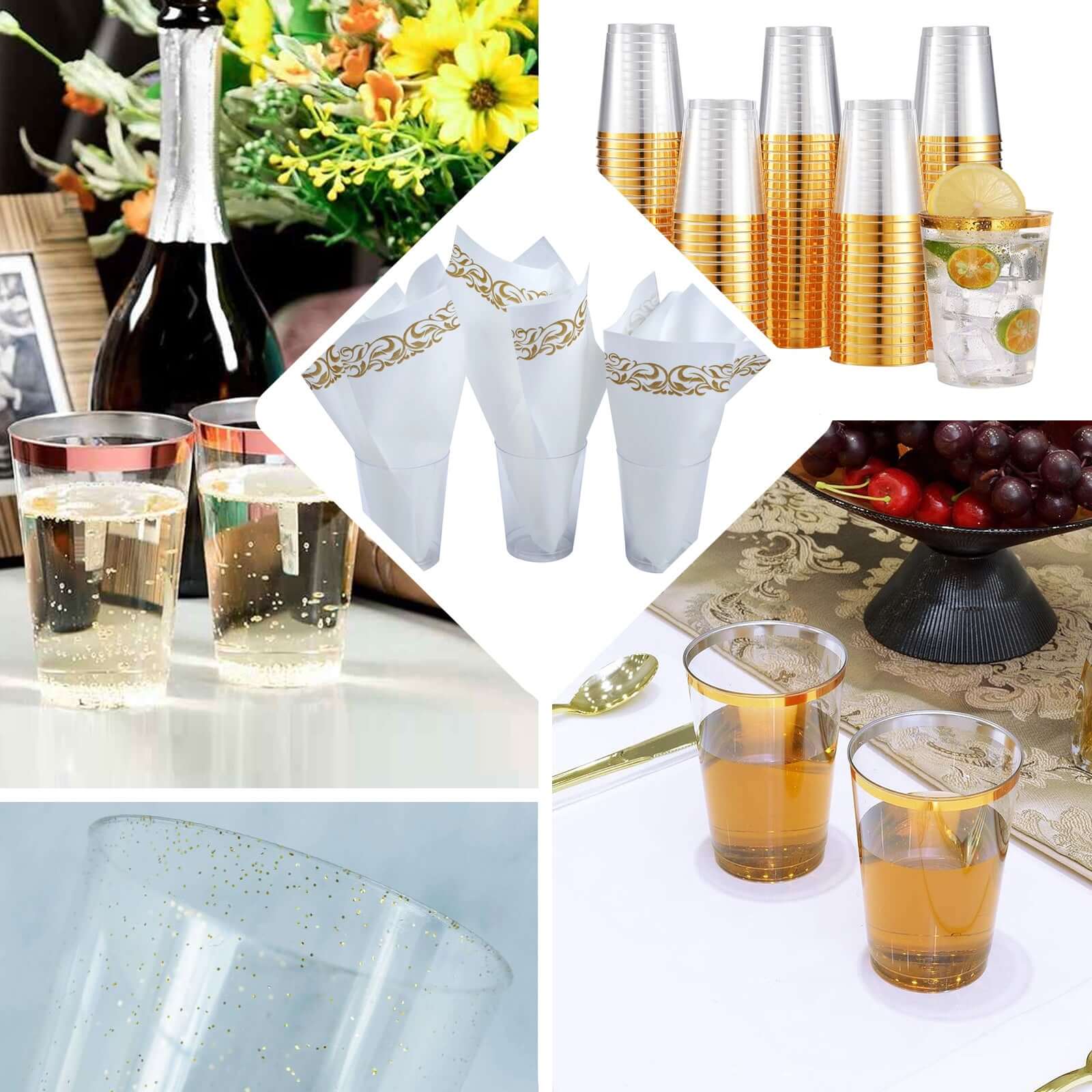 Get 25-Pack of 10oz Transparent Amber Gold Plastic Tumbler Cups with Gold Rim for Stylish Disposable Party