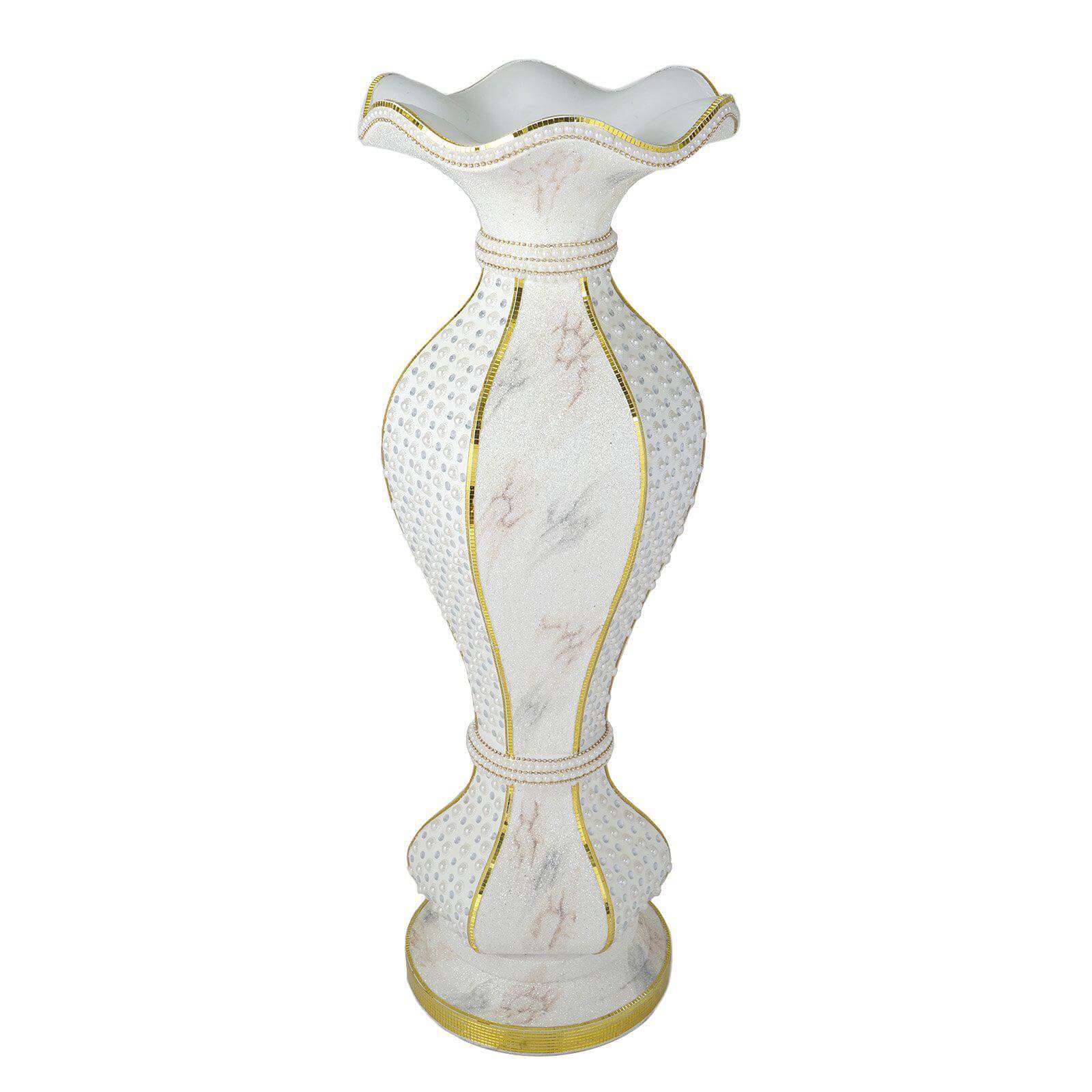 40-Inch Shimmering Gold Glitter Marble Flower Pot Vase with Pearl and Mirror Mosaic Decor