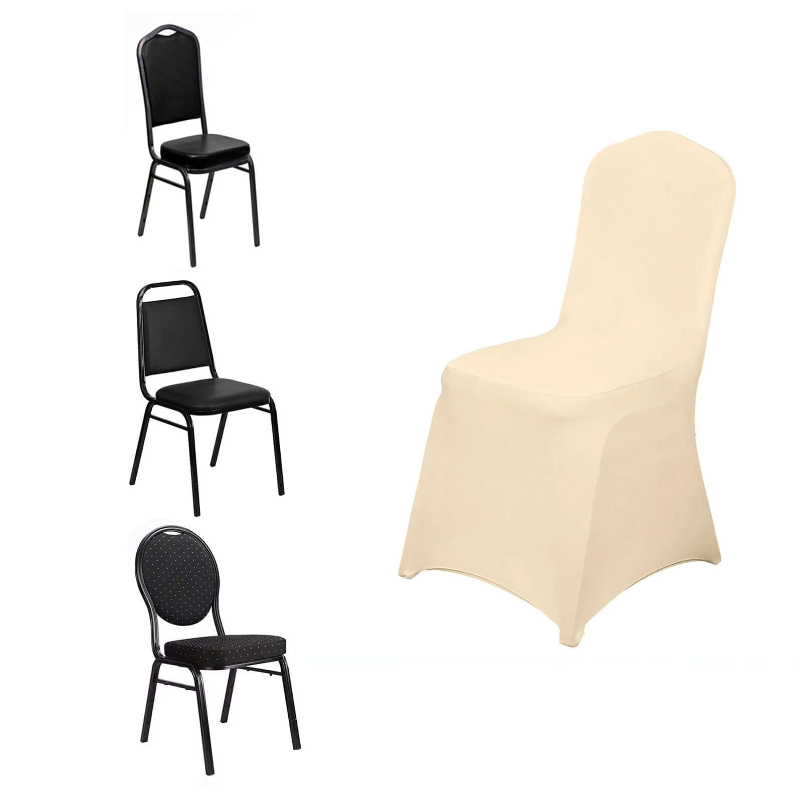 Beige Stretch Spandex Chair Cover for Banquet Chairs - 160GSM Premium Fabric