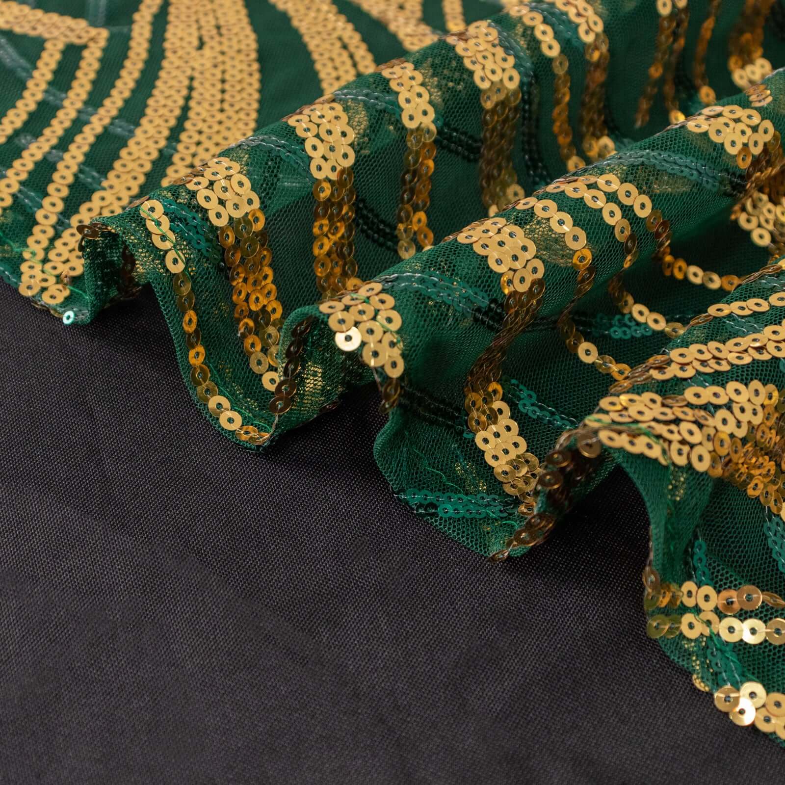 Hot Deal! 5-Pack Hunter Emerald Green/Gold Chair Sash Bands with Wave Embroidered Sequins