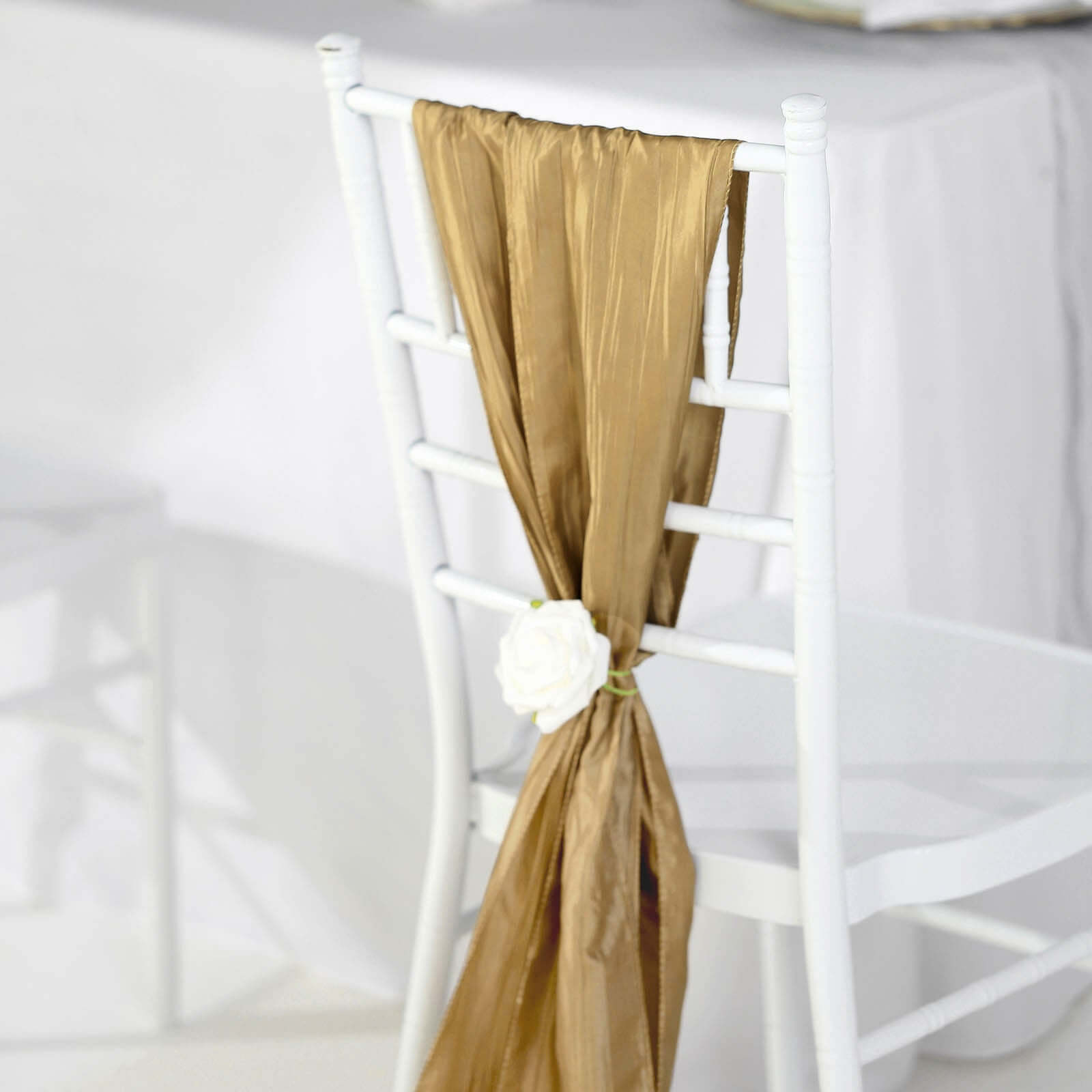 Gold Taffeta Chair Sashes - 5 Pack for Weddings & Events, Accordion Crinkle Style