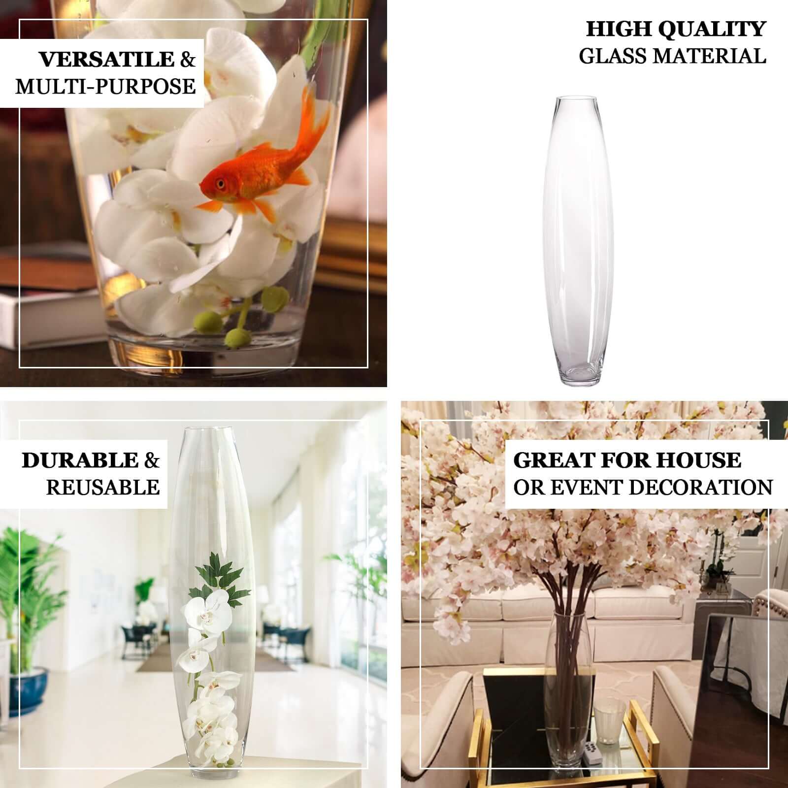 Heavy - Duty Clear Glass Cylinder Tapered Vase for Event Flower Centerpieces