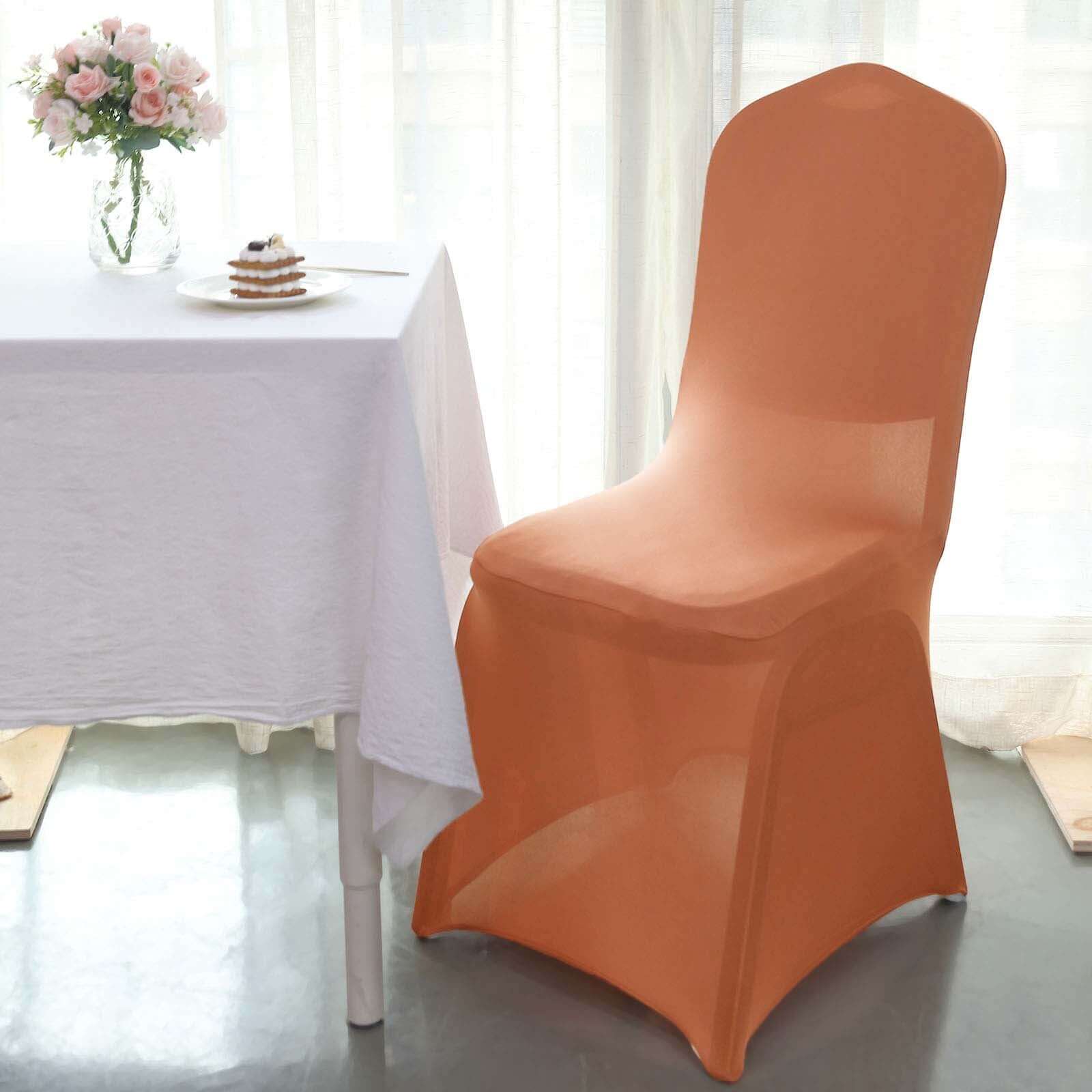 Terracotta (Rust) Spandex Stretch Slip-On Chair Cover for Banquet Chairs - 160GSM Fabric