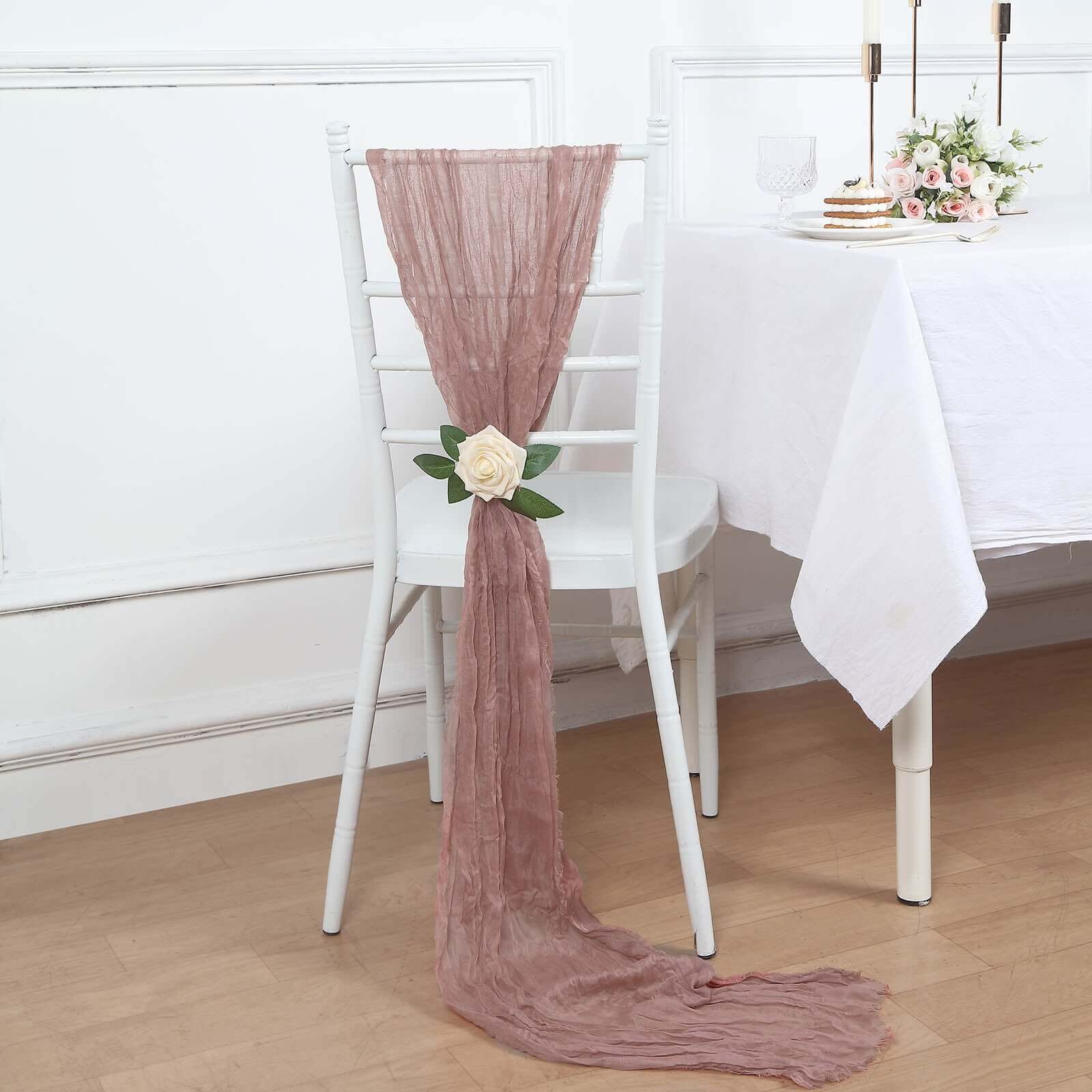 5-Pack Dusty Rose Cheesecloth Chair Sashes - Ideal for Weddings & Gatherings