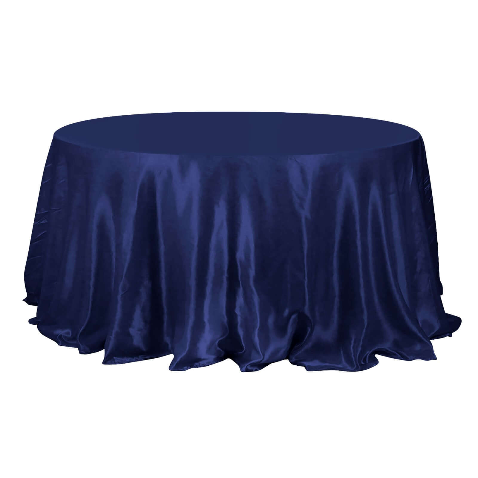 Stylish Navy Blue Satin 132-Inch Round Tablecloth - Ideal for Special Occasions