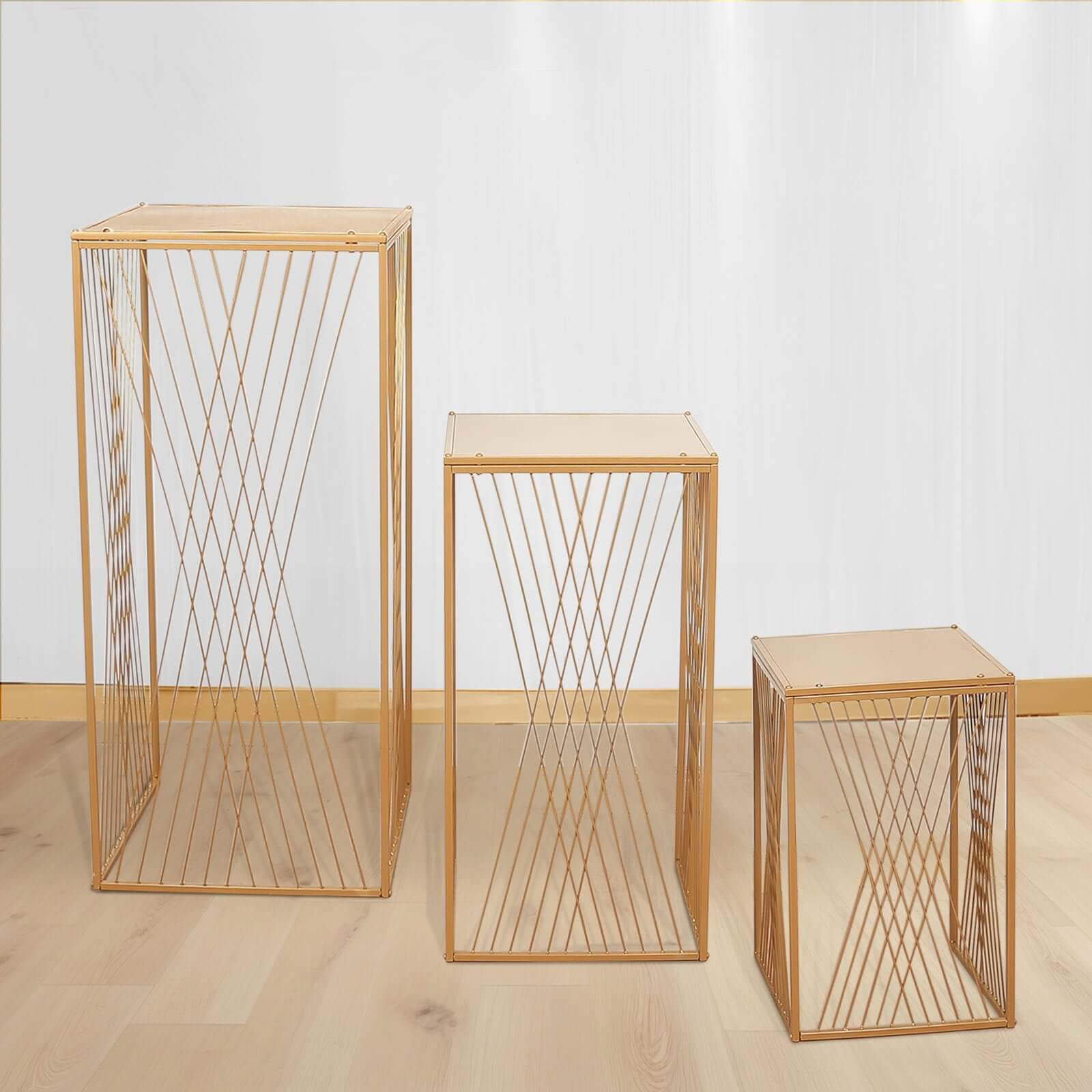 Special Offer! Set of 3 Gold Metal Rectangular Nesting Plant and Dessert Display Stands
