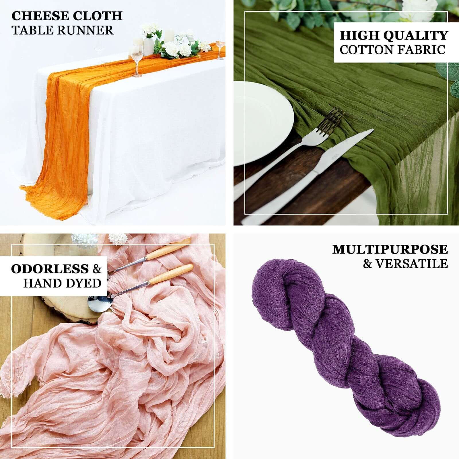 10ft Rustic Boho Style Gauze Cheesecloth Table Runner in Mauve & Cinnamon Rose