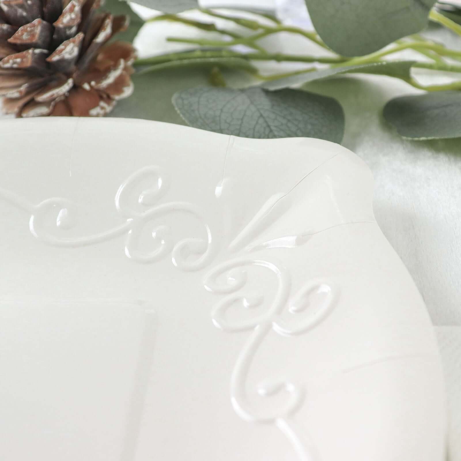 25-Pack White Square 7-Inch Disposable Dessert Plates with Vintage Pottery Embossed Design - Ideal for Special Events