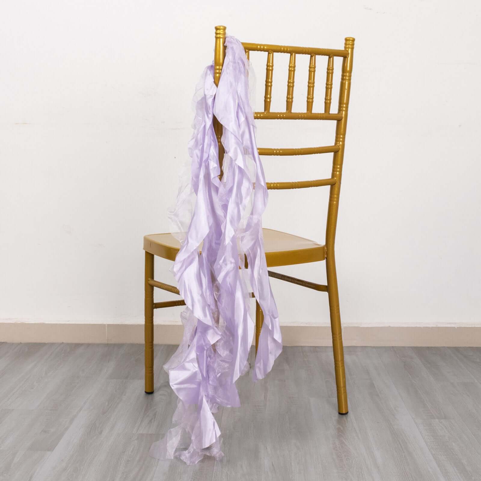 Special Offer! 5-Pack Lavender Lilac Chiffon Satin Chair Sashes with Curly Willow Style