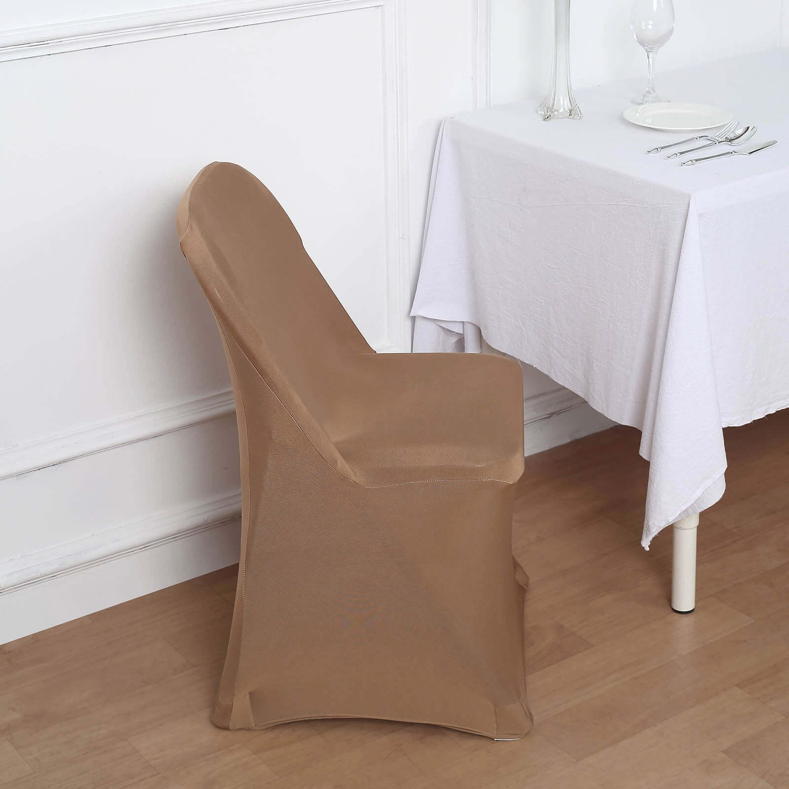 Reusable & Wrinkle-Resistant Taupe Stretch Spandex Slipcover for Folding Chairs