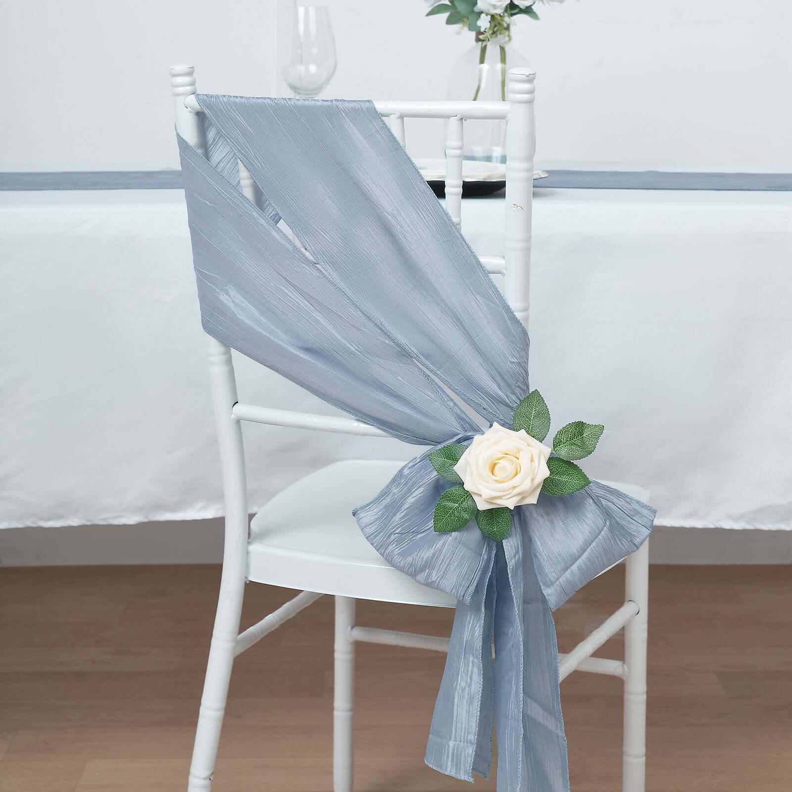 5-Pack Dusty Blue Taffeta Chair Sashes - Ideal for Weddings & Gatherings