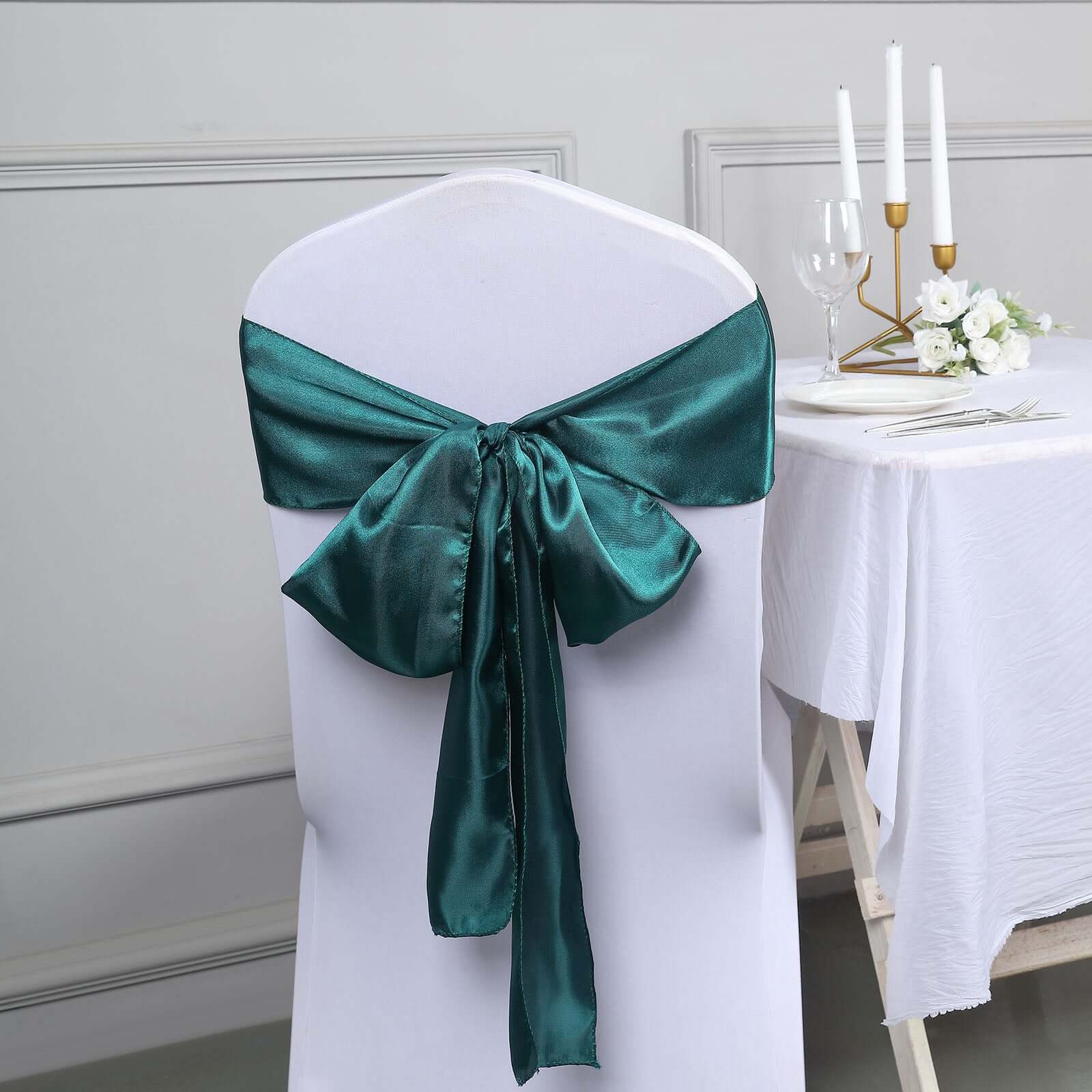 5-Pack Peacock Teal Satin Chair Sashes - Durable & Shiny Decor