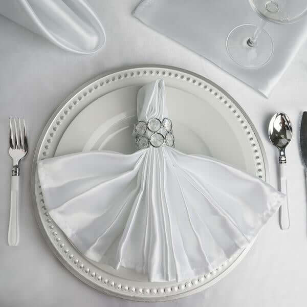 5-Pack White Satin 20x20 Dinner Napkins - Ideal for Upscale Events