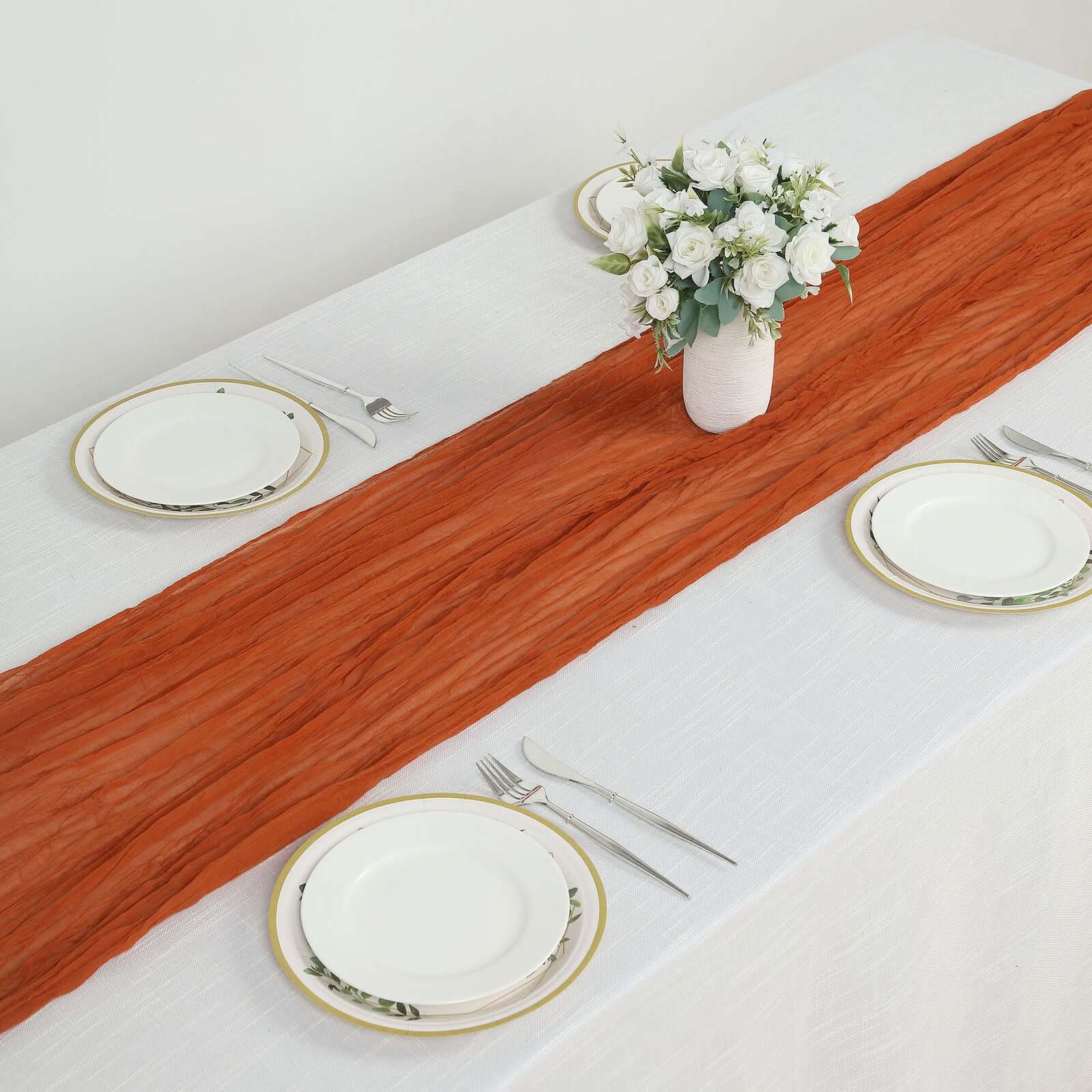 10ft Rustic Boho Terracotta (Rust) Gauze Cheesecloth Table Runner