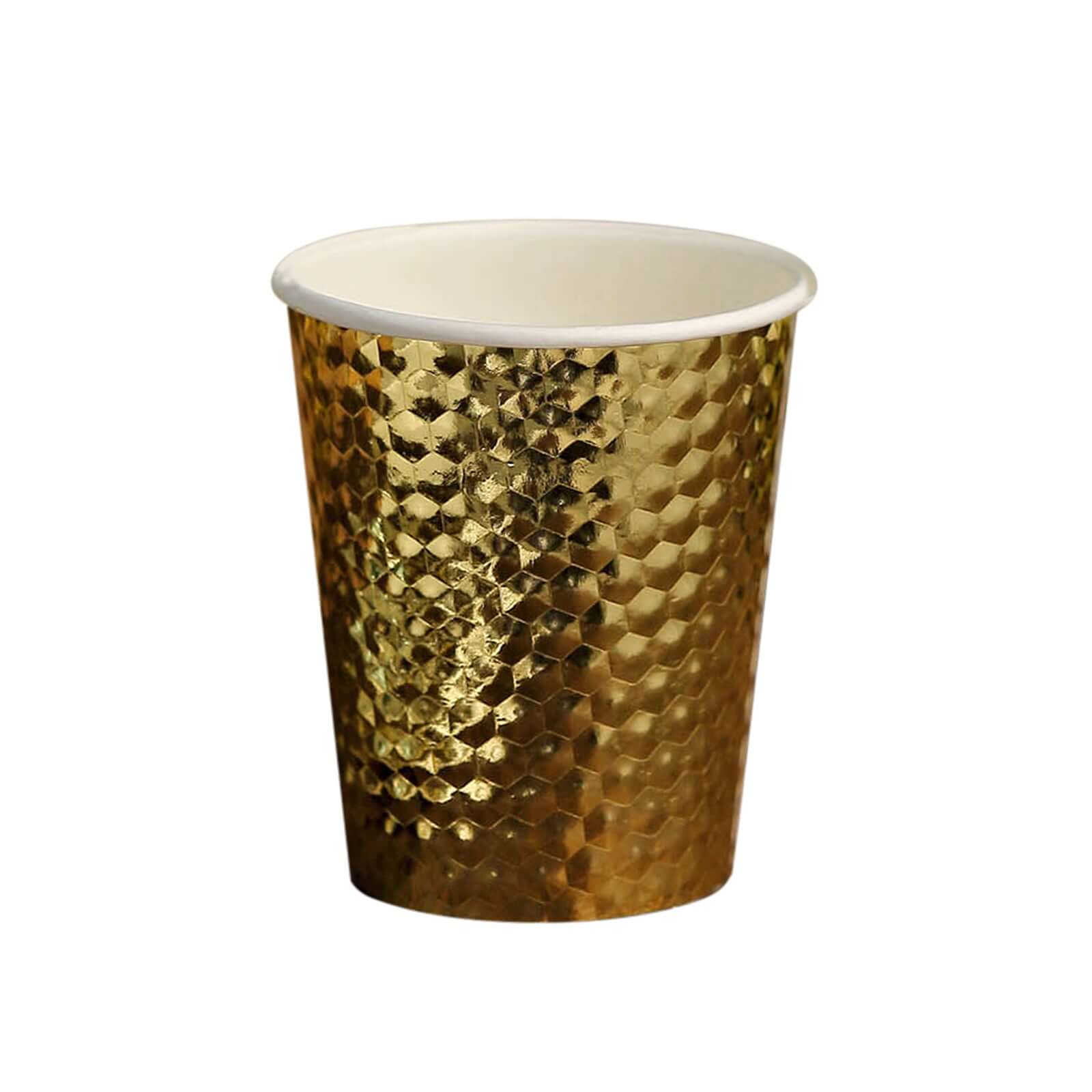 24-Pack Gold Foil Honeycomb Design Disposable Paper Cups - 10oz for Hot & Cold Drinks, Ideal for Parties