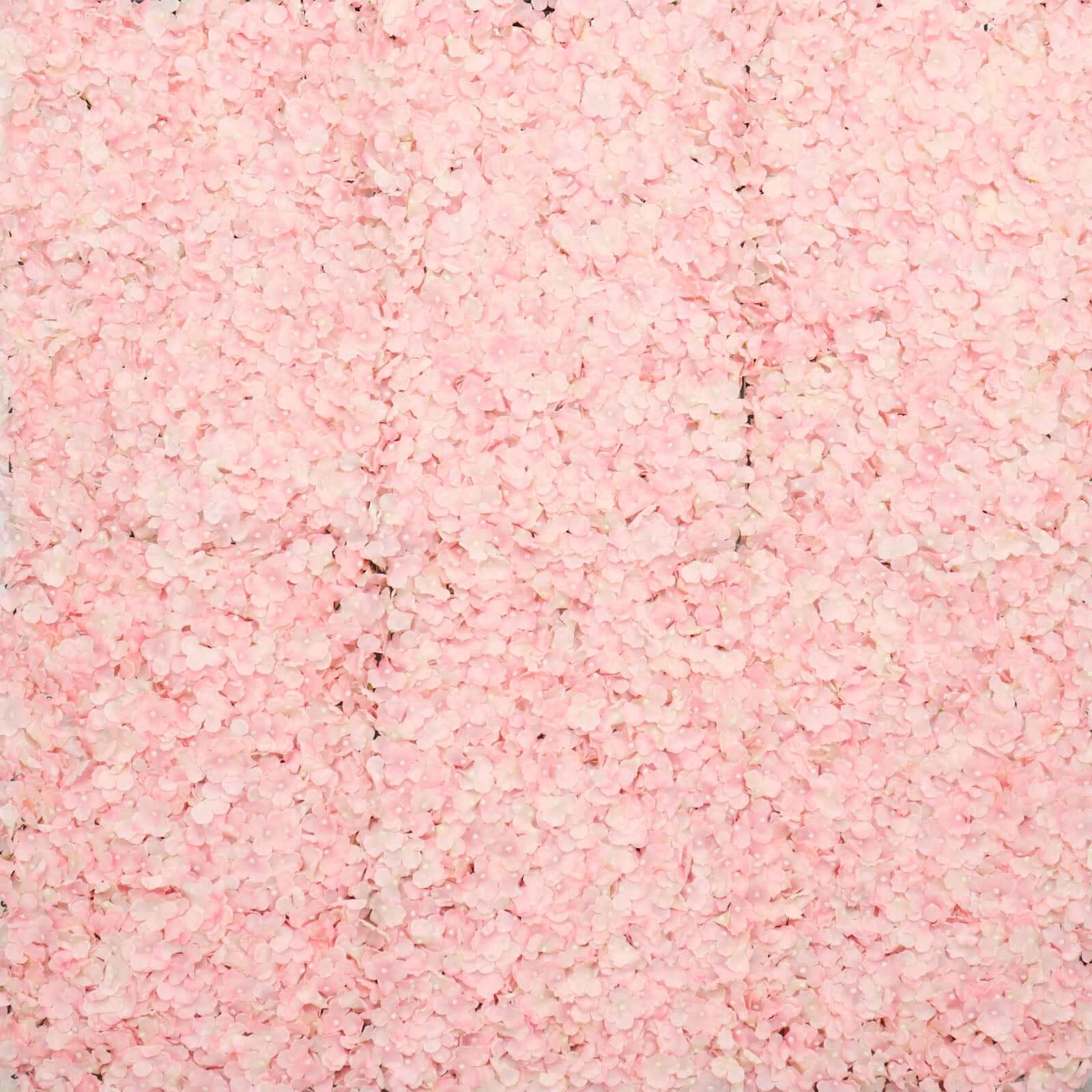 11 Sq ft. UV-Protected Blush Artificial Hydrangea Flower Wall Mat Backdrop - Set of 4 Panels