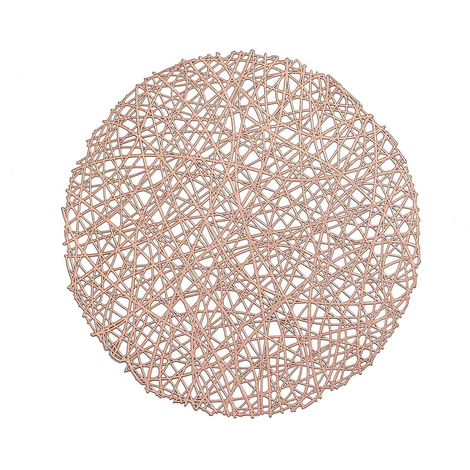 Hot Sale! 6-Piece Set of Durable Rose Gold Vinyl Round Dining Table Placemats with Woven Design