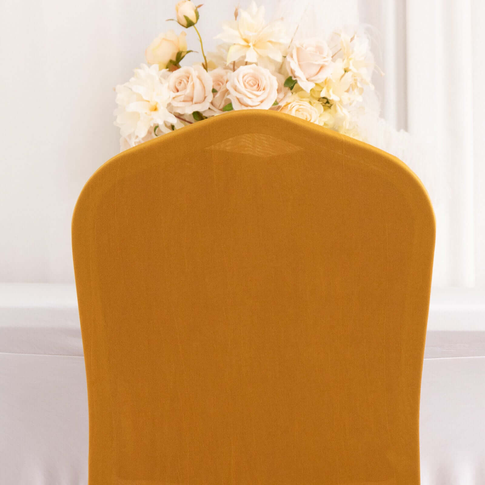 Gold Spandex Stretch Chair Cover with Ruffle Pleated Skirt - Ideal for Banquets!