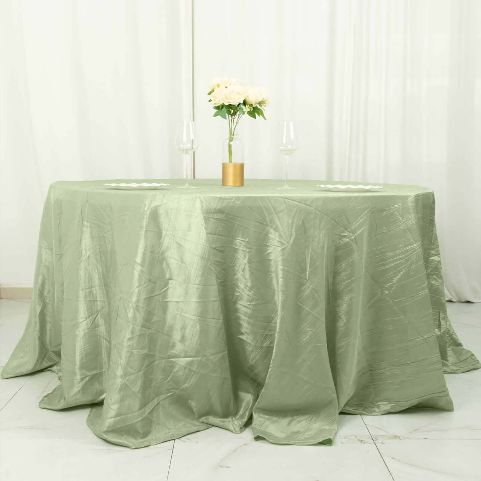 Hot Deal! Seamless Accordion Crinkle Sage Green Taffeta 132 Round Tablecloth for Events