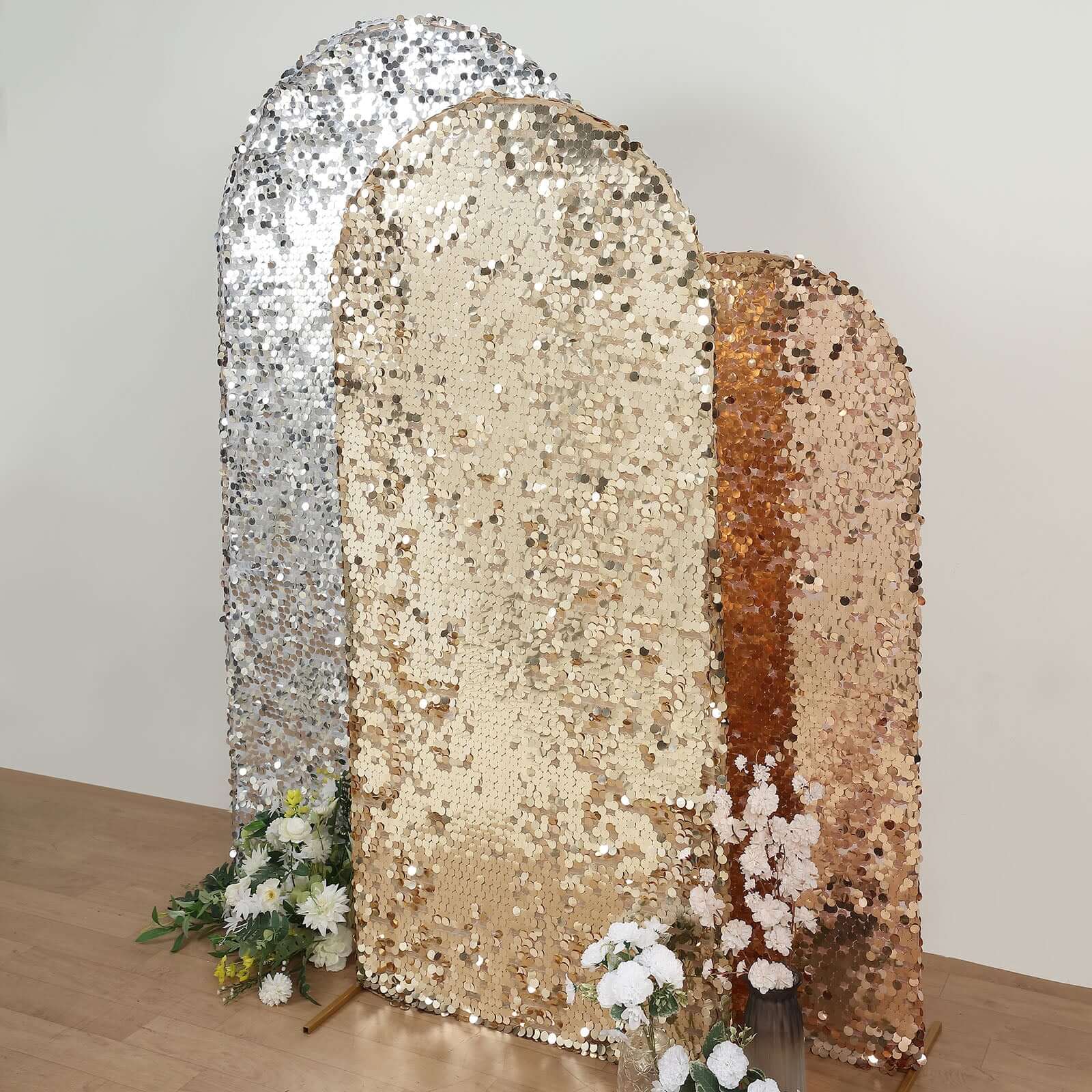 6ft Double-Sided Champagne Sparkly Payette Sequin Cover for Round Top Wedding Arch