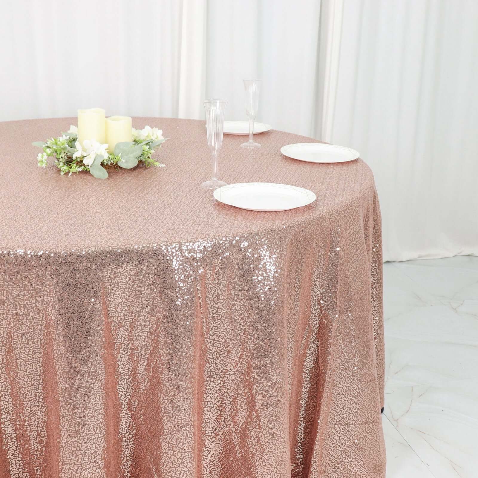 Hot! Seamless Rose Gold 120" Round Sequin Tablecloth