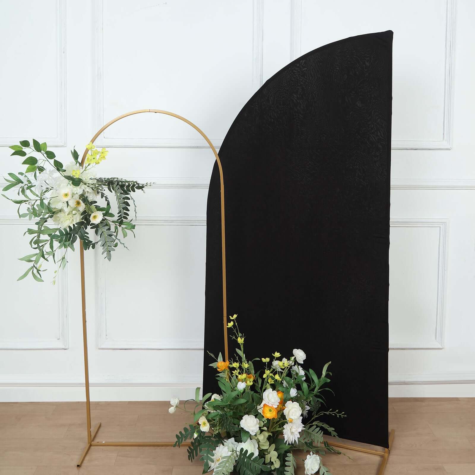 Hot Sale! Custom-Fitted 6ft Matte Black Spandex Half Moon Chiara Wedding Arch Backdrop Stand Cover