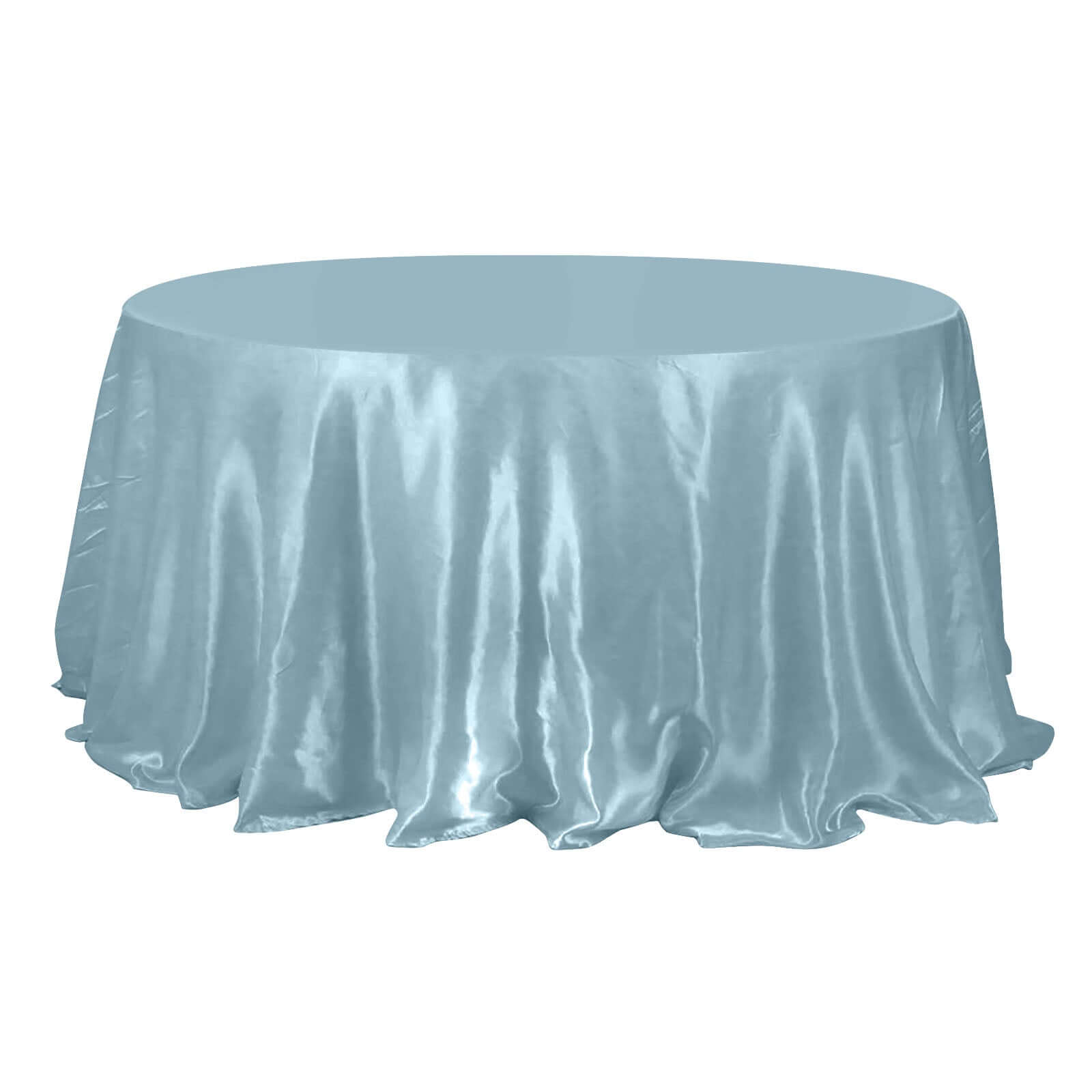 Stylish Seamless Dusty Blue Satin 132-Inch Round Tablecloth