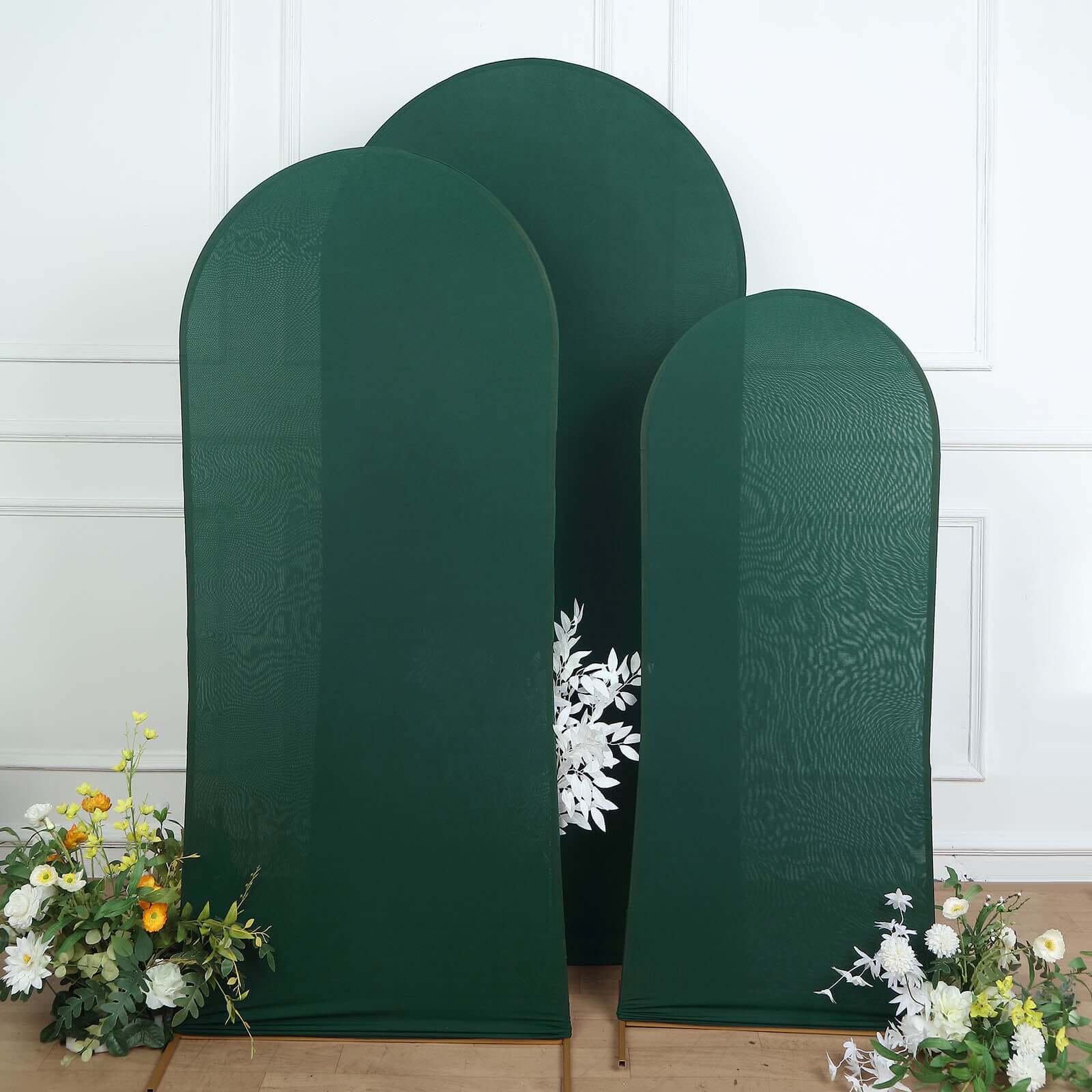 3-Piece Matte Hunter Emerald Green Spandex Fitted Covers for Round Top Chiara Wedding Arch (5ft, 6ft, 7ft)