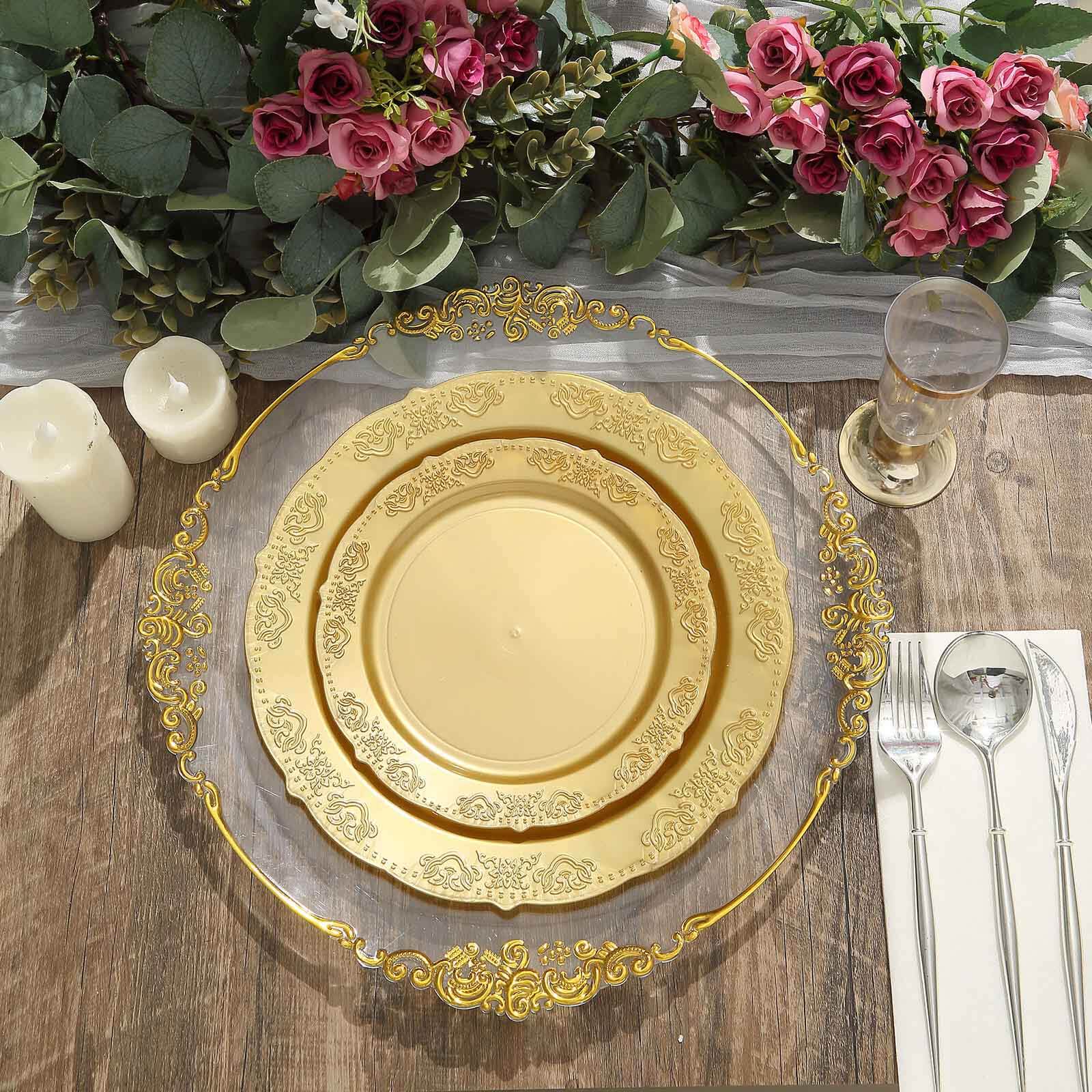 Hot Deal! 10-Pack Gold Embossed Scalloped Edge Plastic Round 7.5