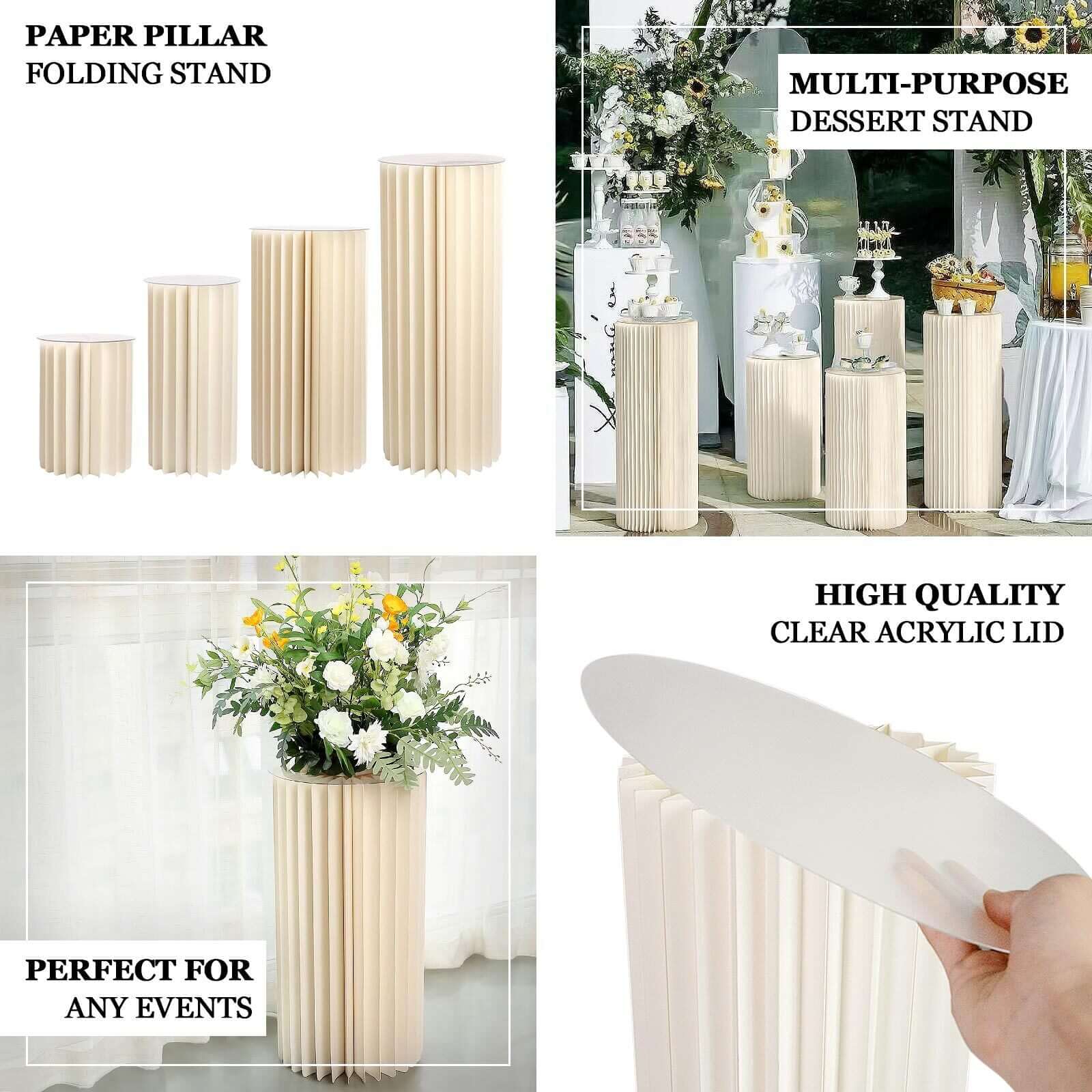 Hot Sale! 24-Inch Ivory Cylinder Display Column Stand with PVC Top Plate for Events