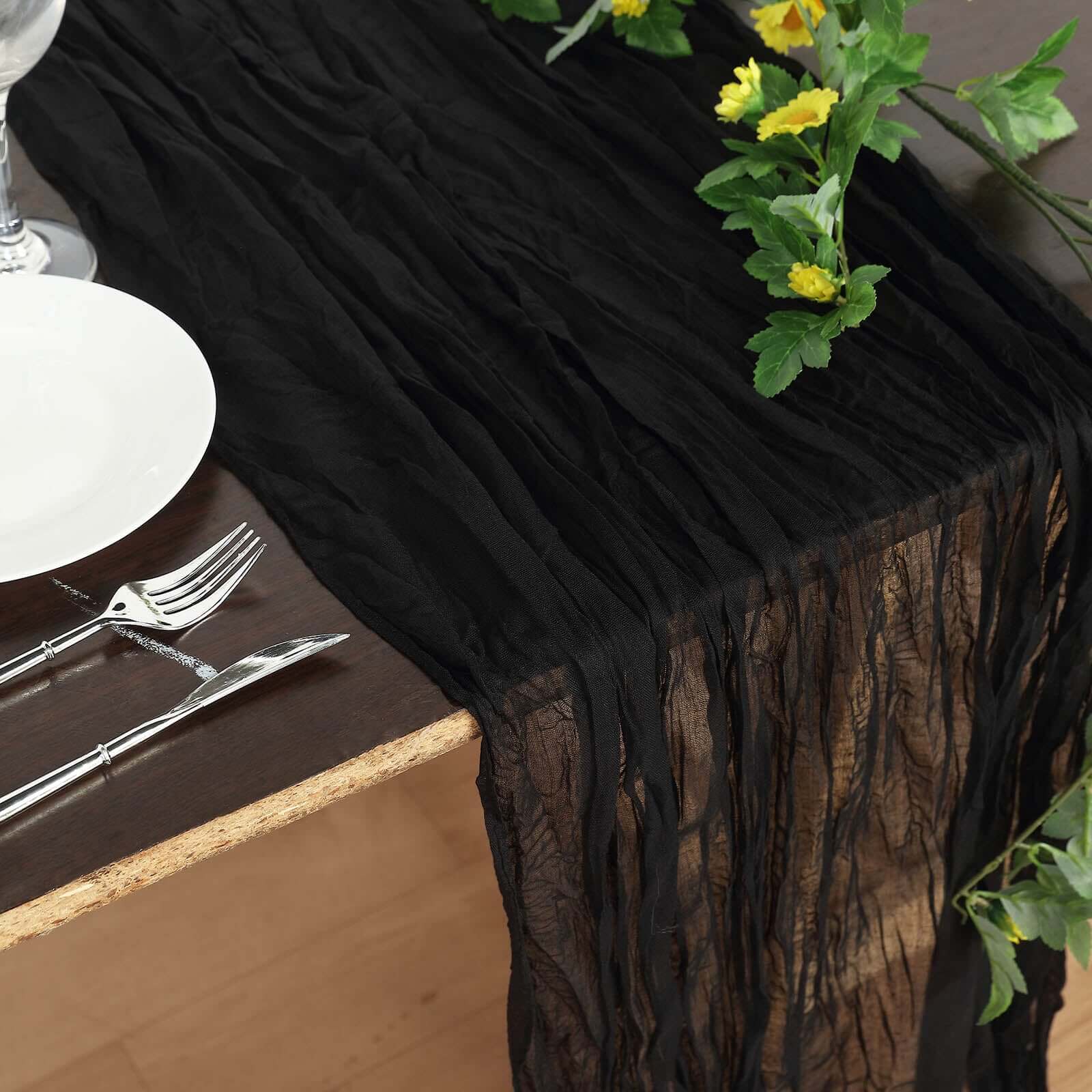 Hot! Soft & Rustic Boho Black Cheesecloth 10ft Table Runner