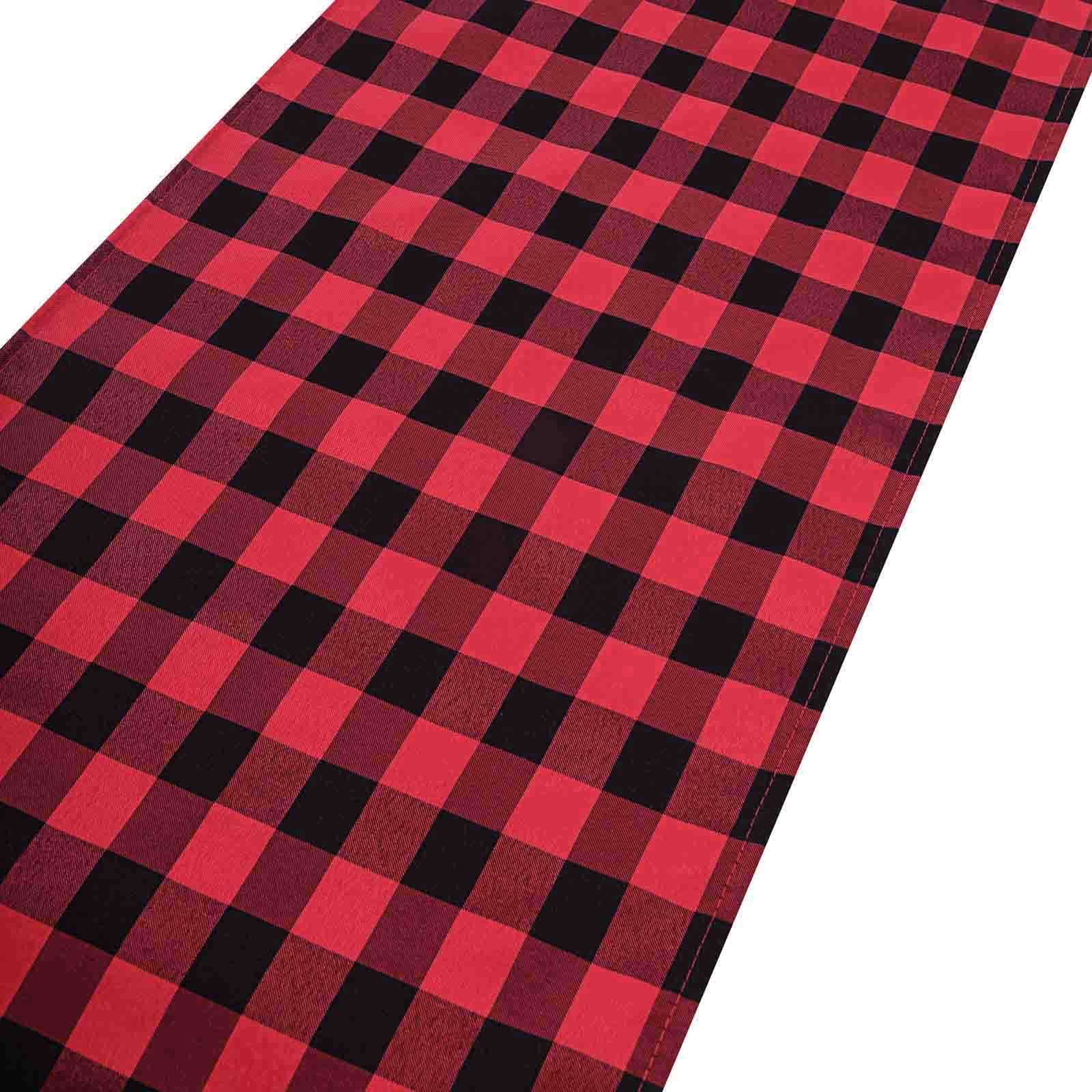 Hot Sale! 14x108 Black and Red Checkered Polyester Outdoor Table Runner with Buffalo Plaid Pattern
