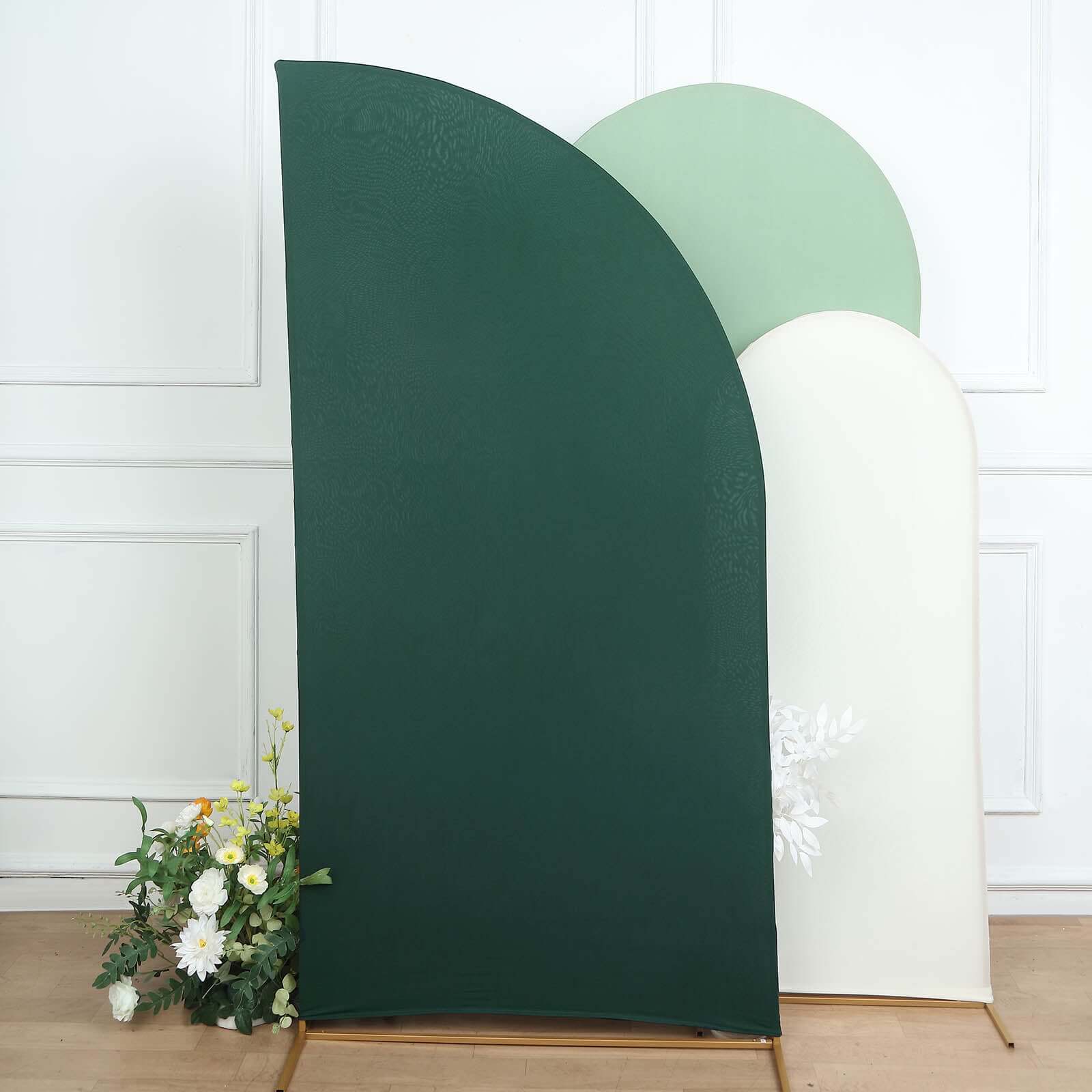 7ft Custom-Fitted Matte Hunter Emerald Green Spandex Half Moon Chiara Wedding Arch Backdrop Cover