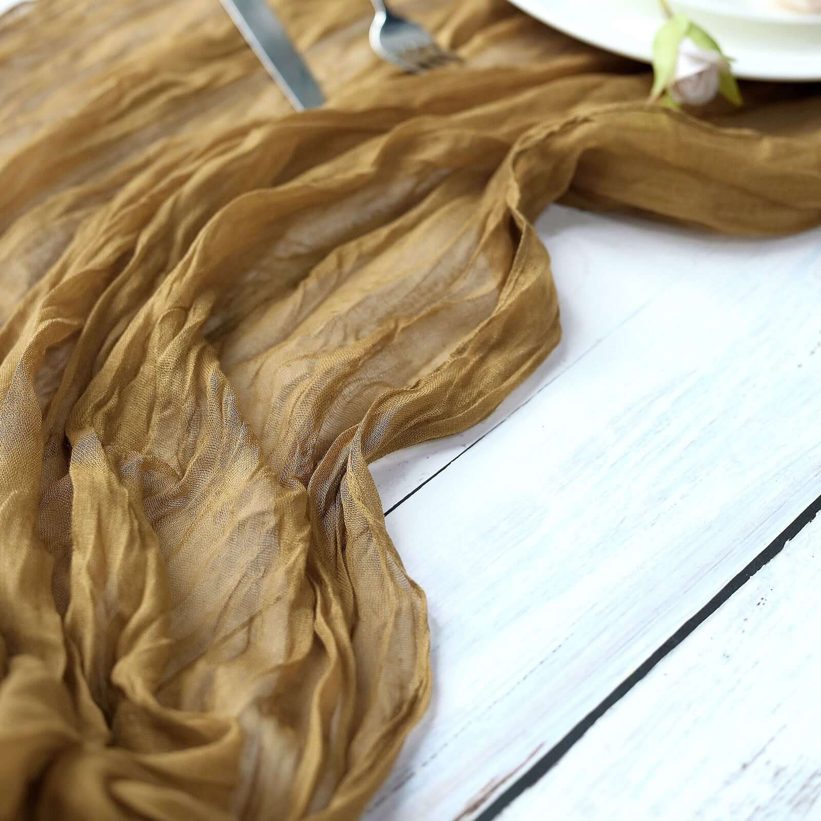 Soft & Rustic Gold Gauze Cheesecloth 10ft Table Runner - Perfect for Boho Decor