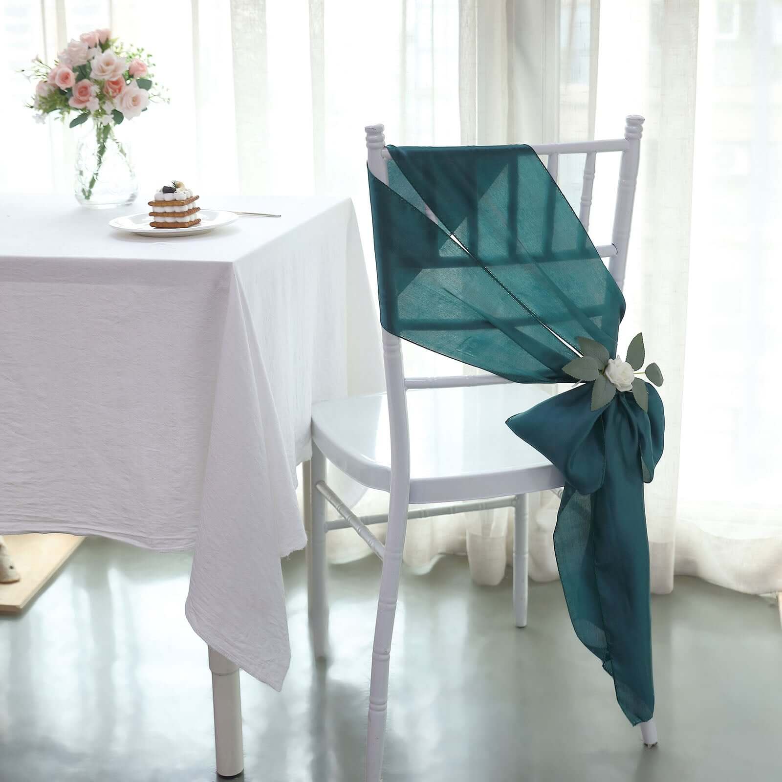 5-Pack Peacock Teal Satin Chair Sashes - Durable & Shiny Decor