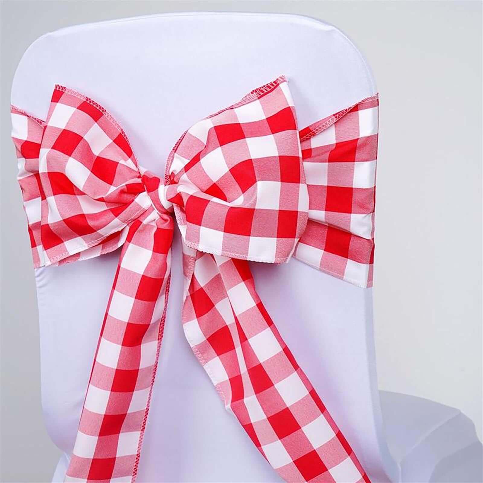 Hot Deal! 5-Pack Durable & Reusable Polyester Chair Sashes in Red/White Buffalo Plaid, 6x108