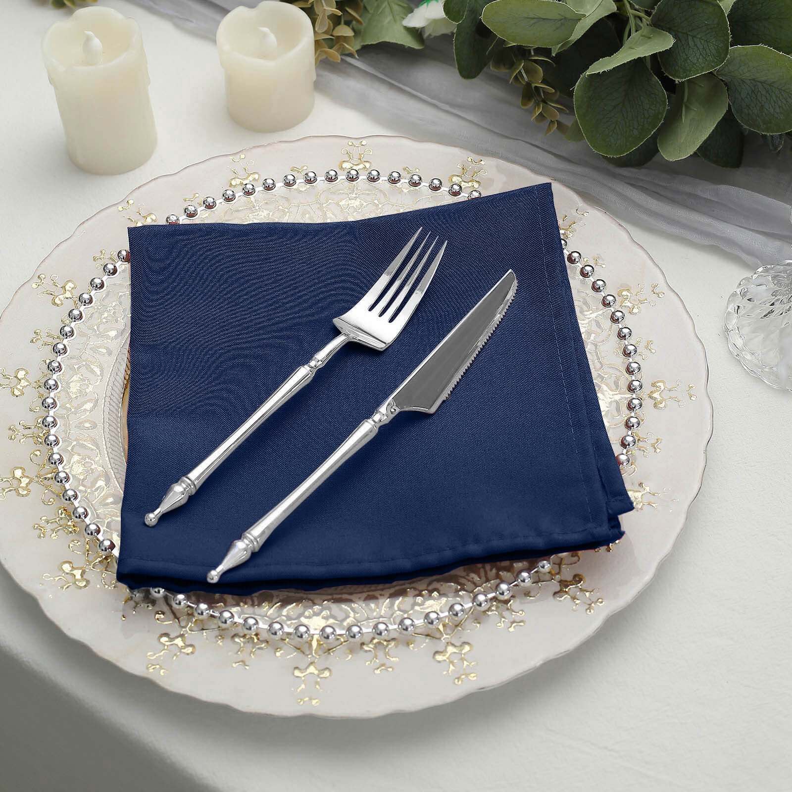 Navy Blue 17x17 Polyester Dinner Napkins - 5 Pack, Durable & Wrinkle-Free