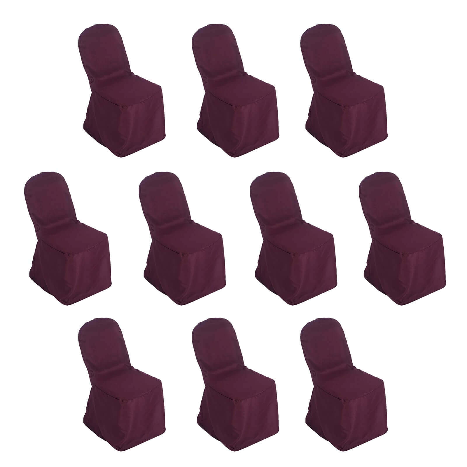 10-Pack Burgundy Polyester Chair Covers for Banquet Chairs - Stain-Resistant & Reusable