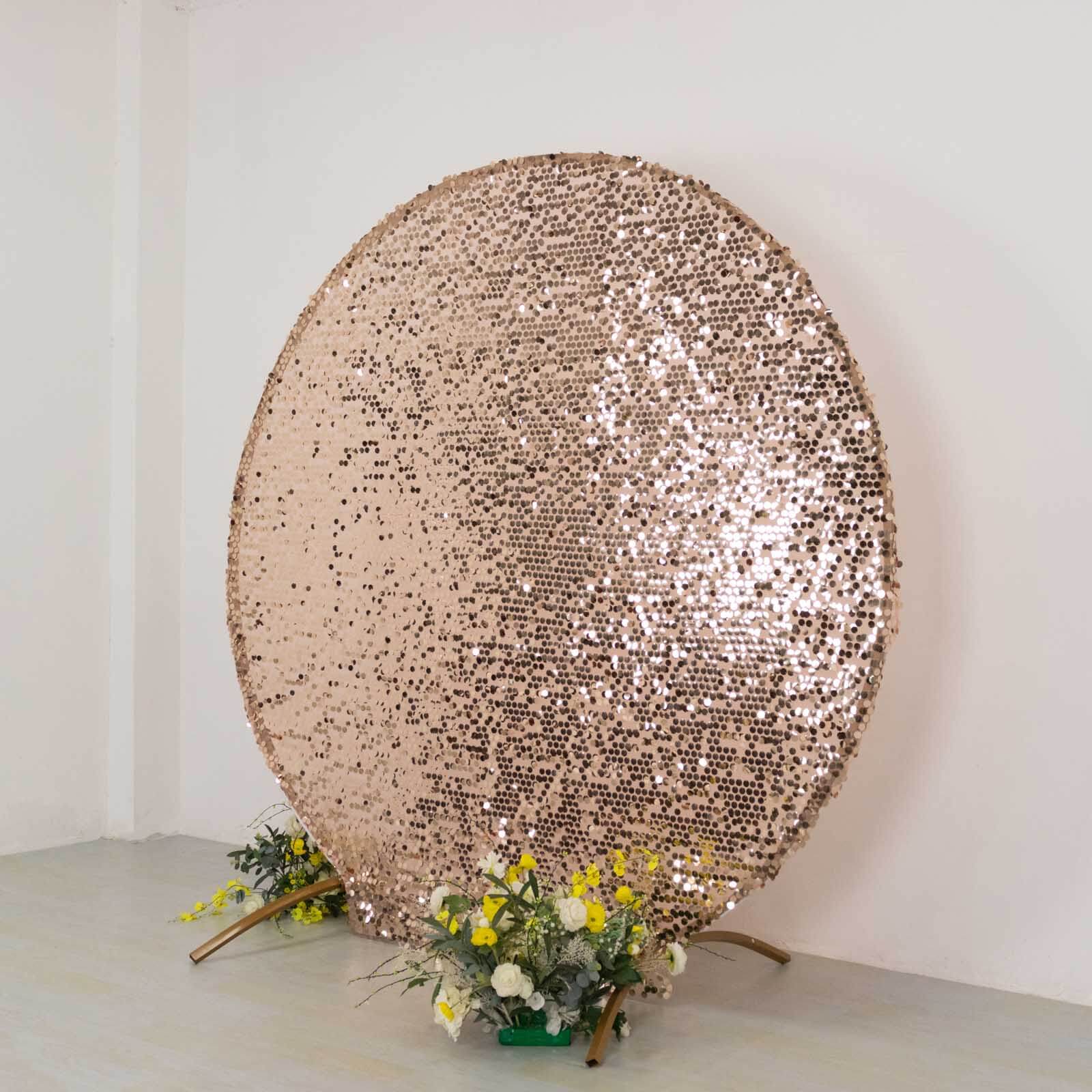 7.5ft Sparkly Rose Gold Sequin Cover for Round Wedding Arch Stand - Perfect Decor!