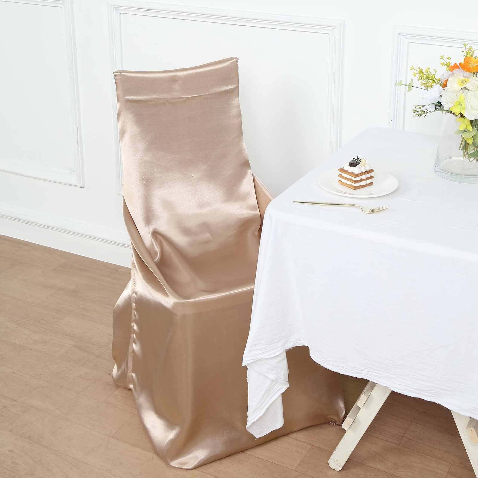 Durable Nude Satin Self-Tie Chair Cover for Folding, Dining & Banquet Chairs