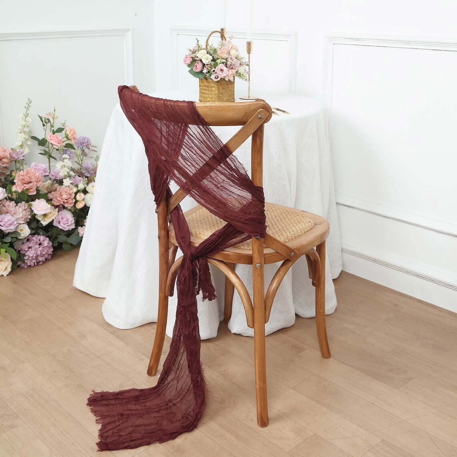 Hot Deal! 5-Pack Burgundy Cheesecloth Chair Sashes for Boho Decor