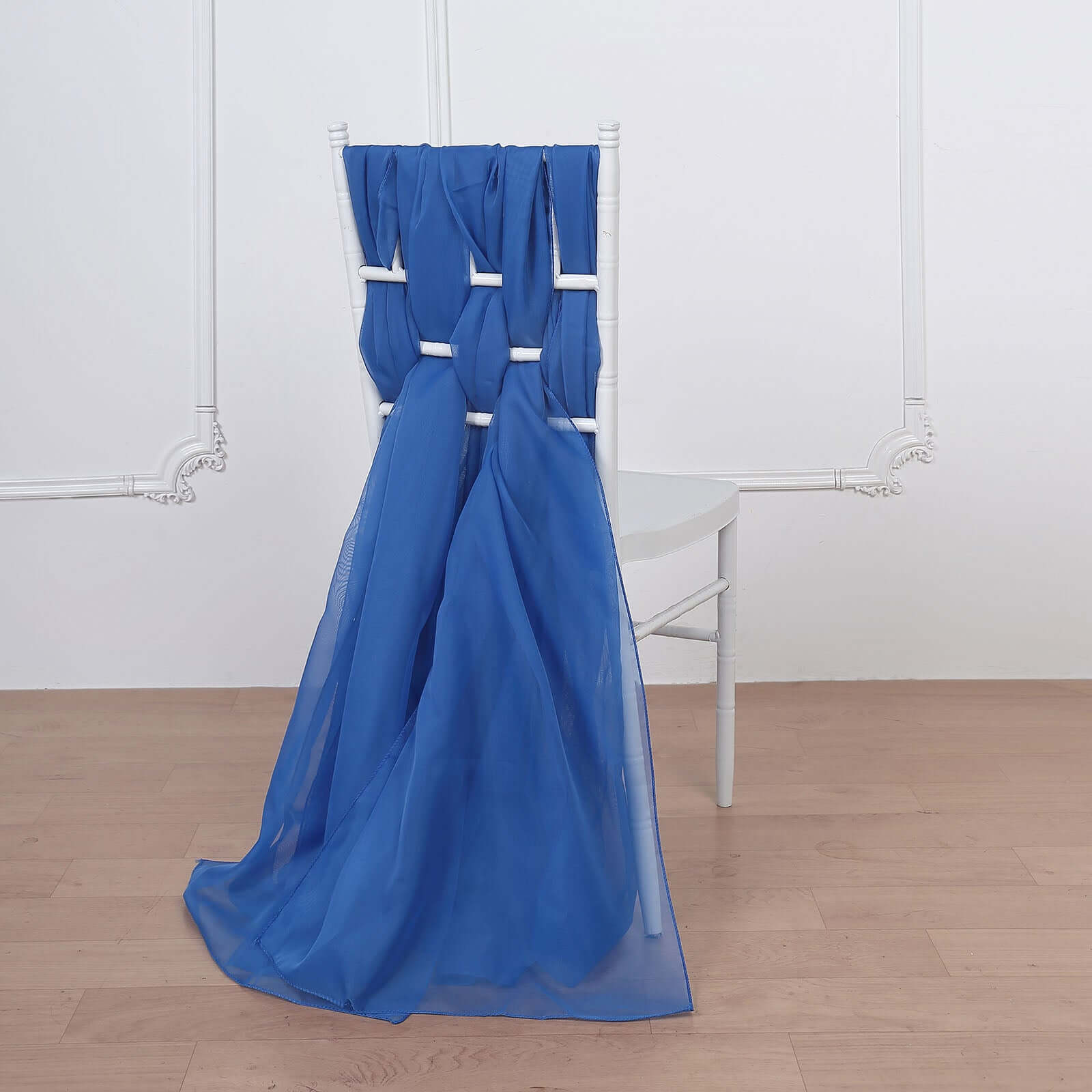 Premium Royal Blue Chiffon Chair Sashes - Set of 5, Soft & Lightweight Designer Bows (22x78)