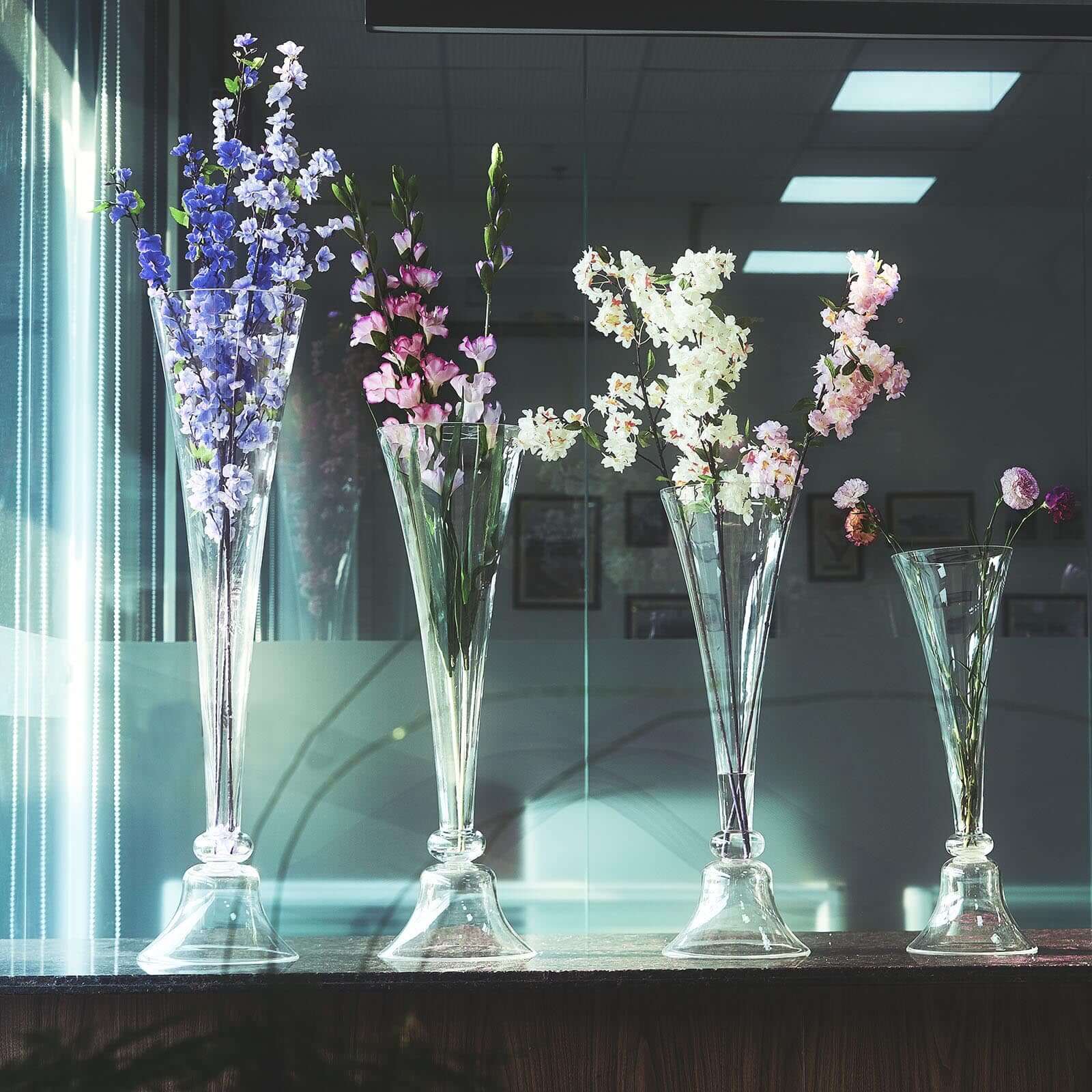 40-Inch Clear Reversible Hand-Crafted Glass Trumpet Floor Vase for Event Decor