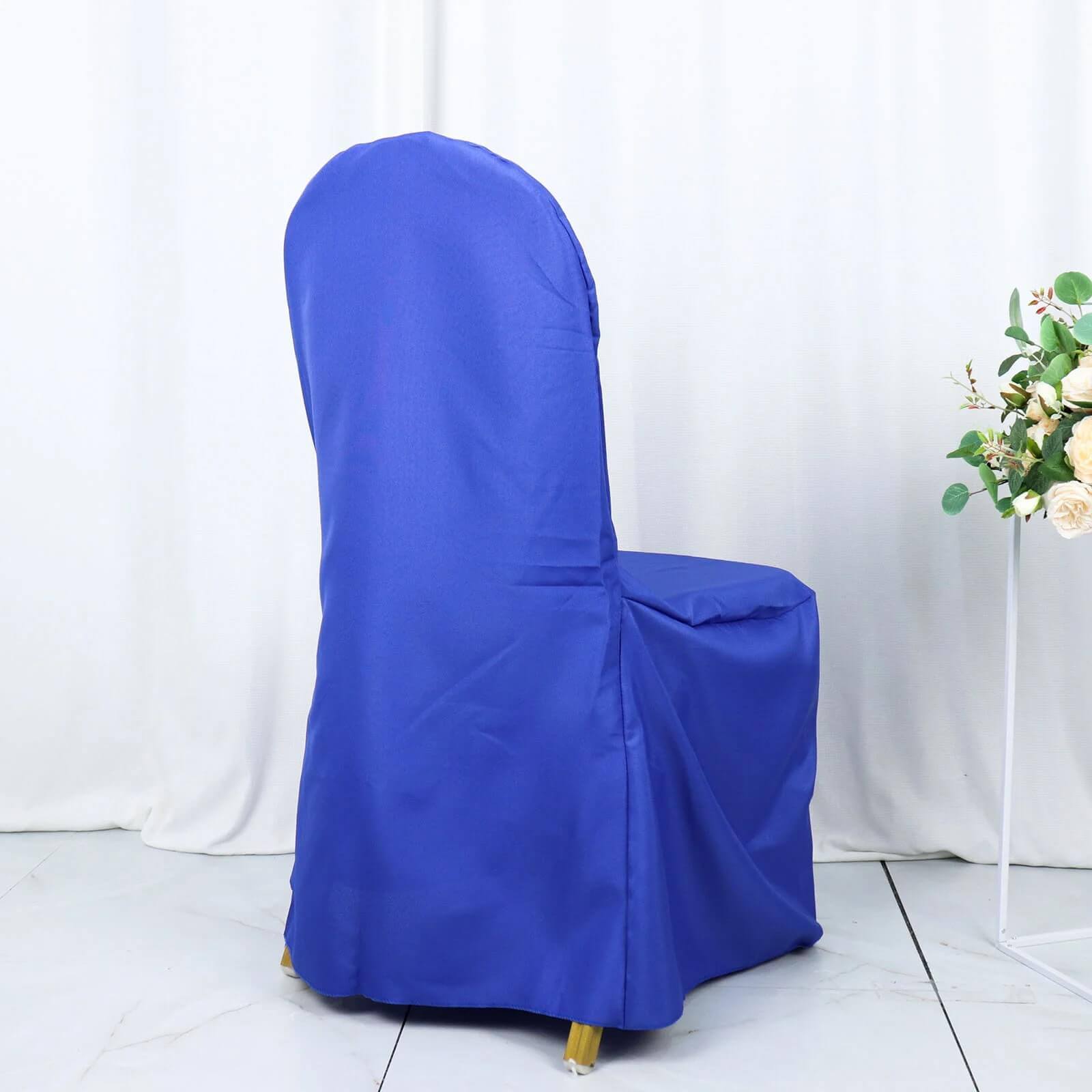 10-Pack Royal Blue Polyester Slip-On Chair Covers for Banquets - Stain & Wrinkle Resistant