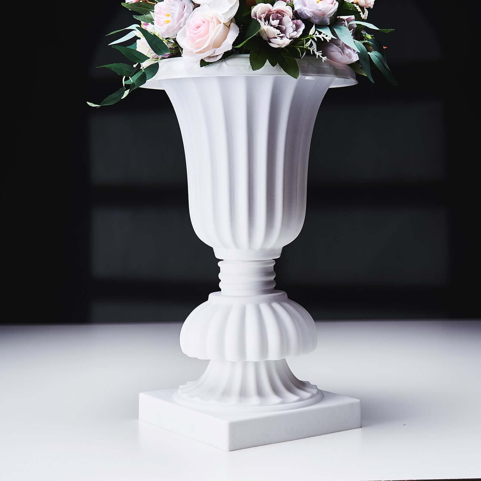 2-Pack PVC White Floral Urn Planter Pedestal Flower Pot Plant Stand